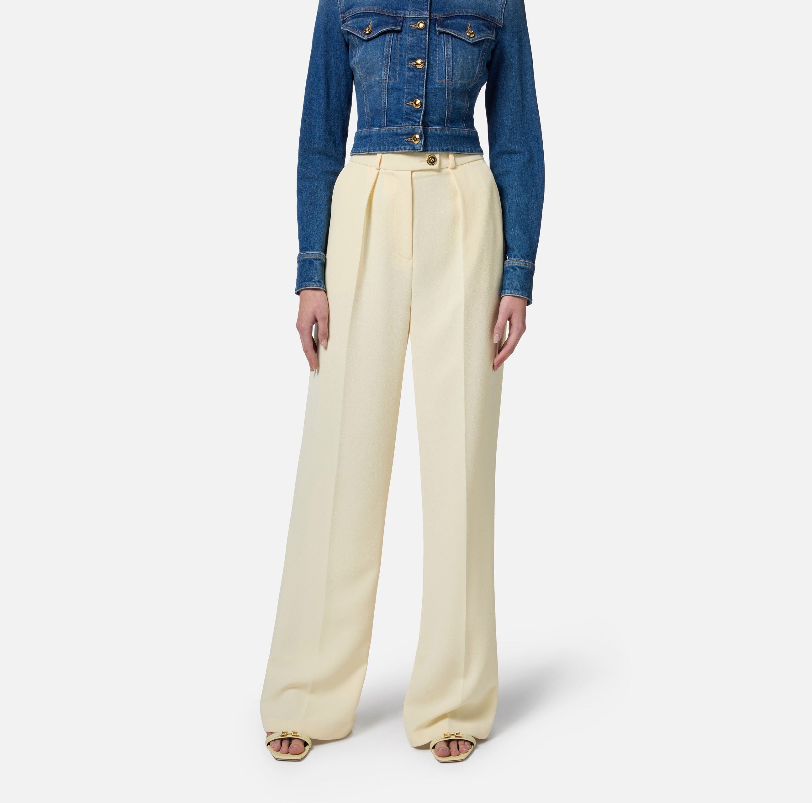 Pantaloni in crêpe fluido con bottoni dorati PA06451E2 DC7 ELISABETTA FRANCHI Lemonade 
