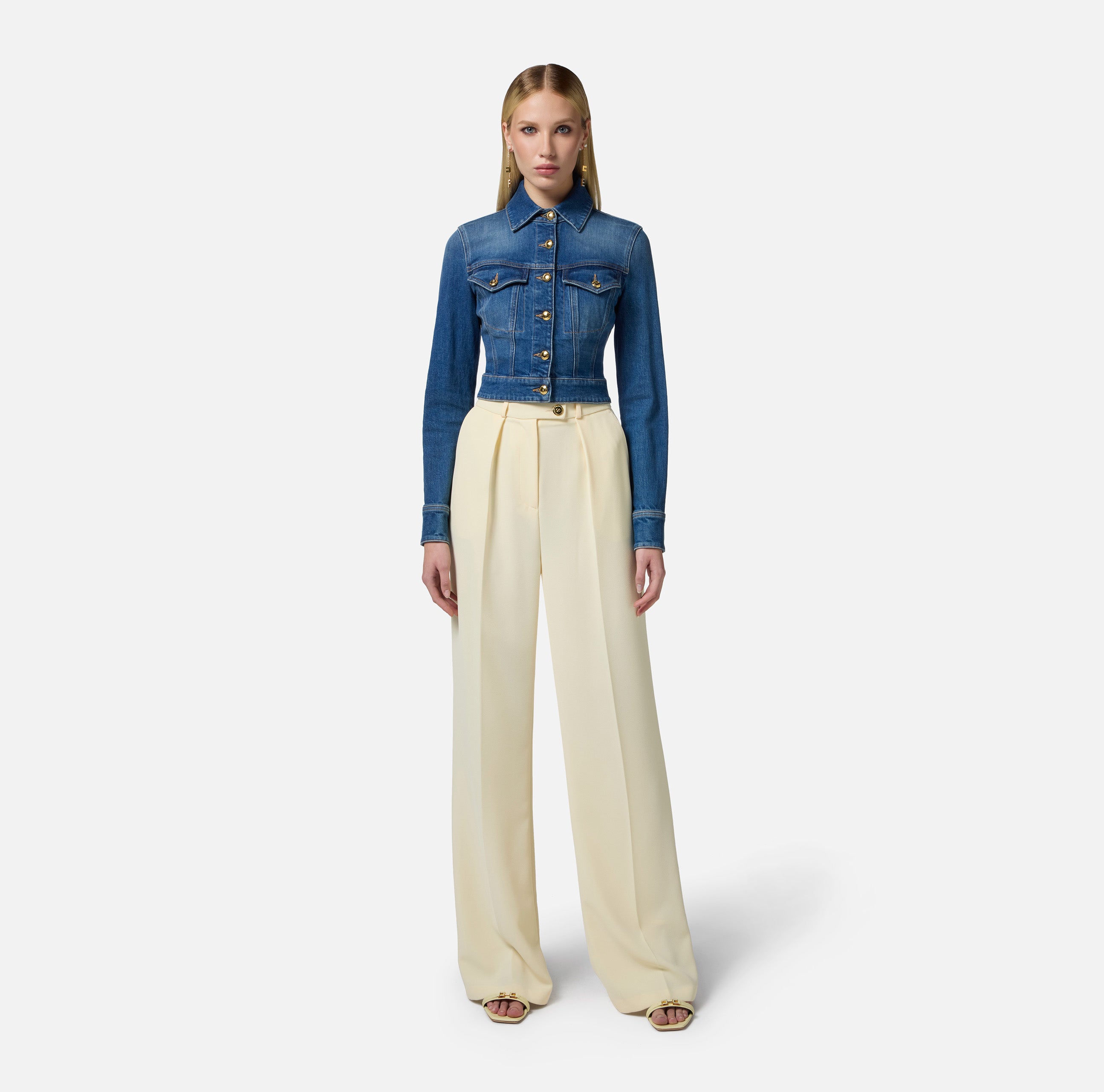 Pantaloni in crêpe fluido con bottoni dorati PA06451E2 DC7 ELISABETTA FRANCHI Lemonade 