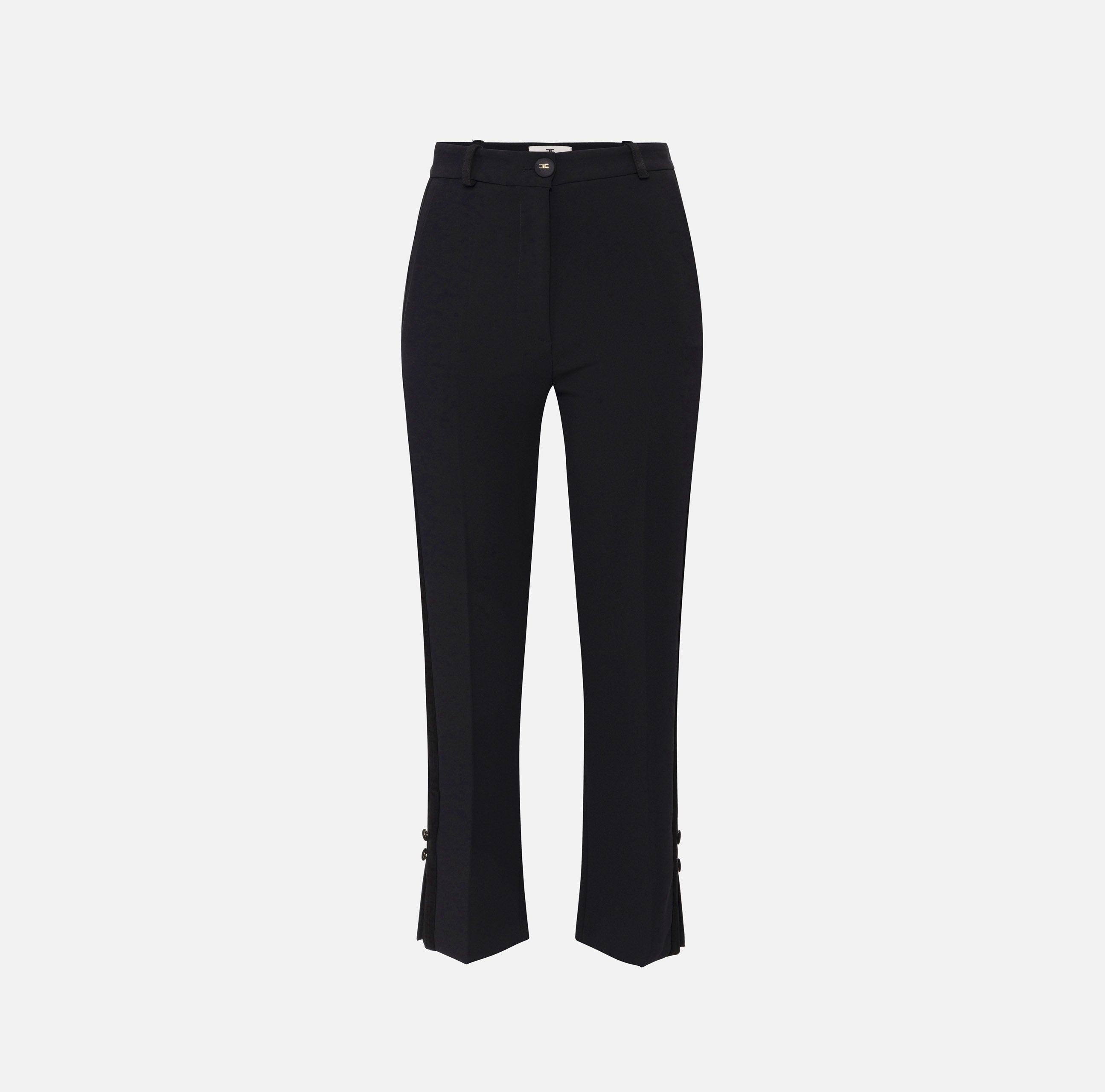 Pantaloni smoking in crêpe con bande in raso PA08651E2 110 ELISABETTA FRANCHI Nero 