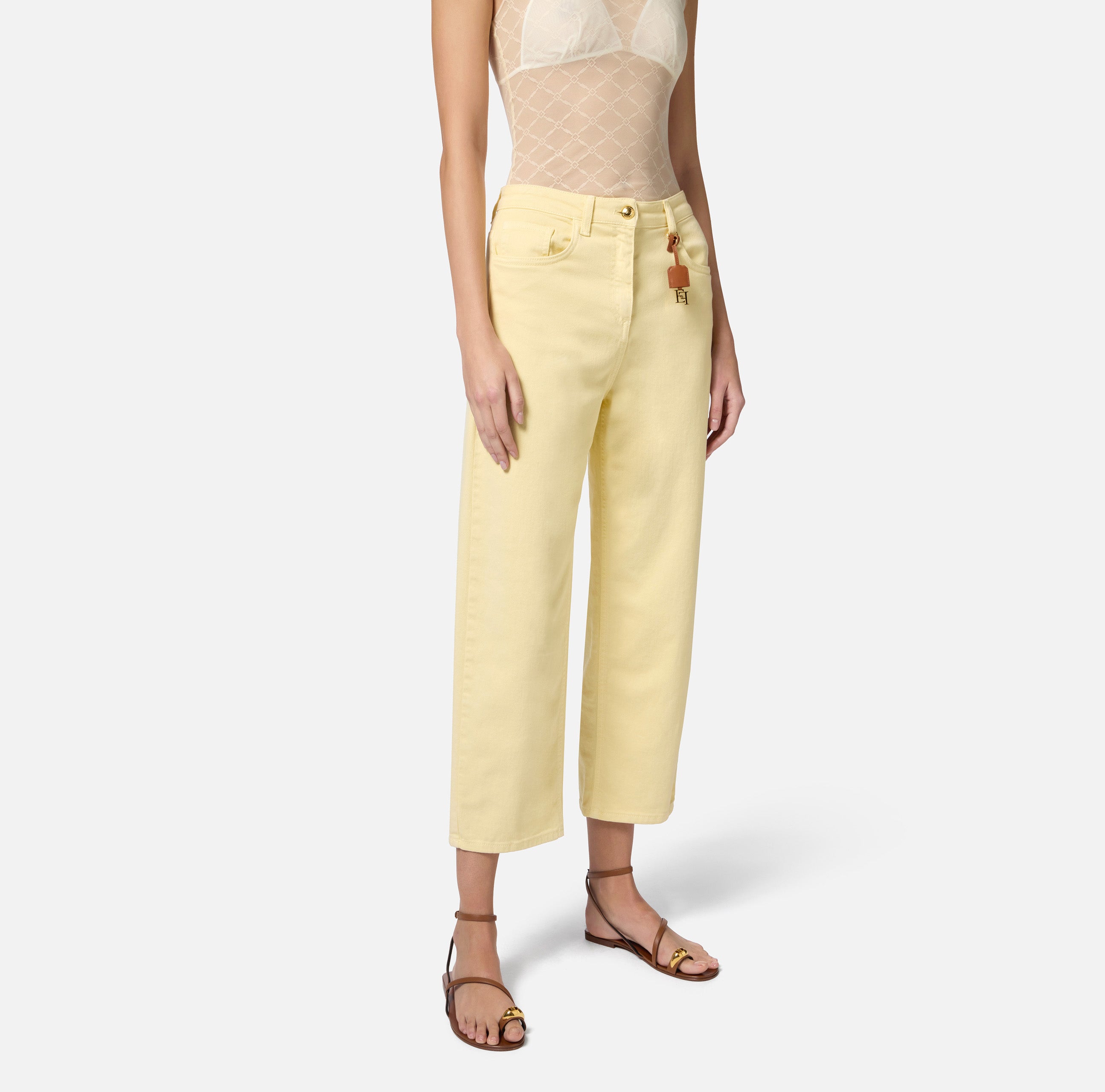 Jeans in cotone tinto con charm logato PJ87D51E2 DC7 ELISABETTA FRANCHI Lemon grass 