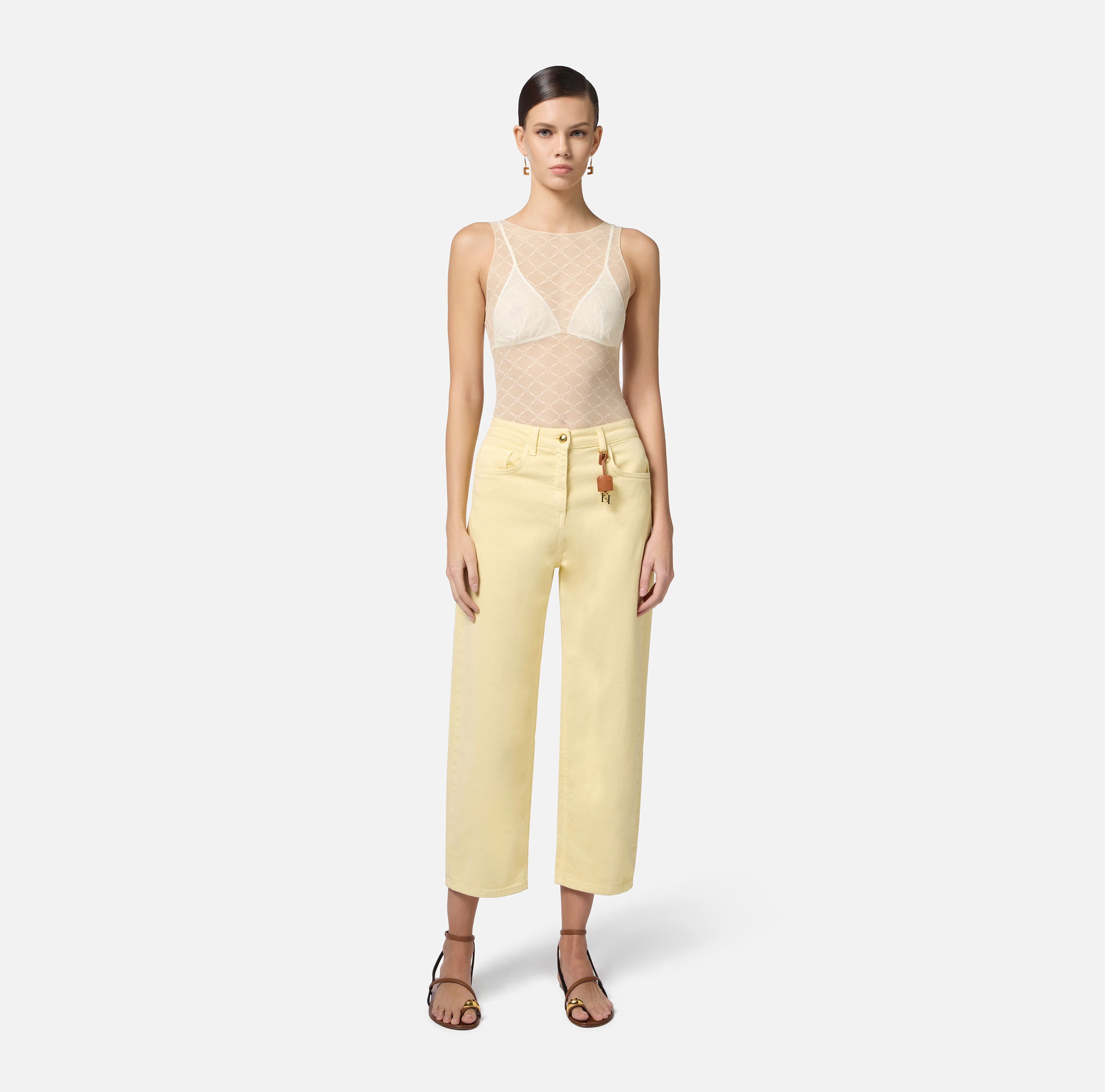 Jeans in cotone tinto con charm logato PJ87D51E2 DC7 ELISABETTA FRANCHI Lemon grass 