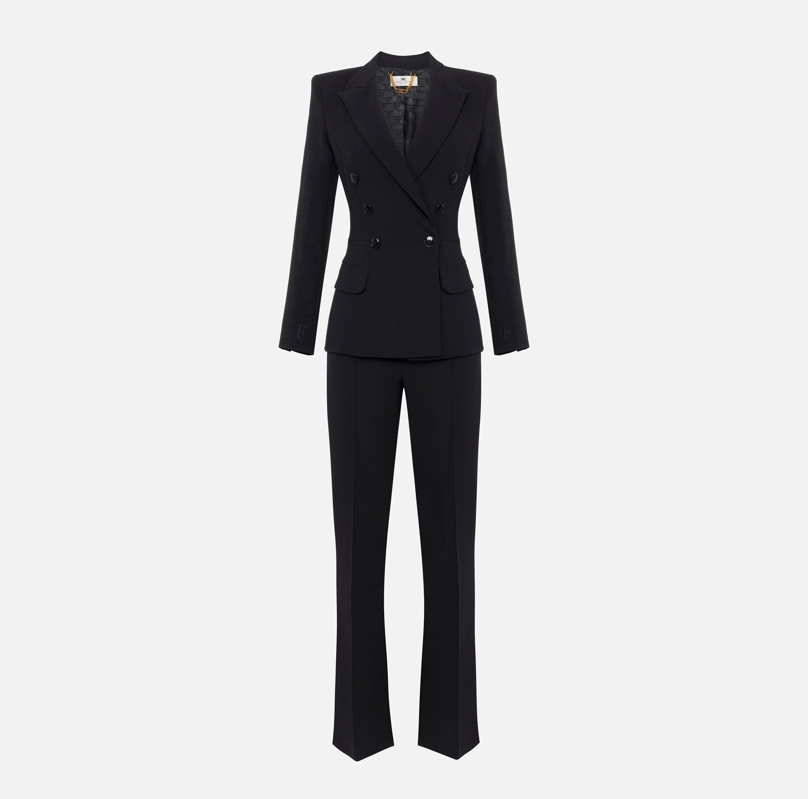 Tailleur doppiopetto in crêpe con bande in raso TP00251E2 110 ELISABETTA FRANCHI Nero 