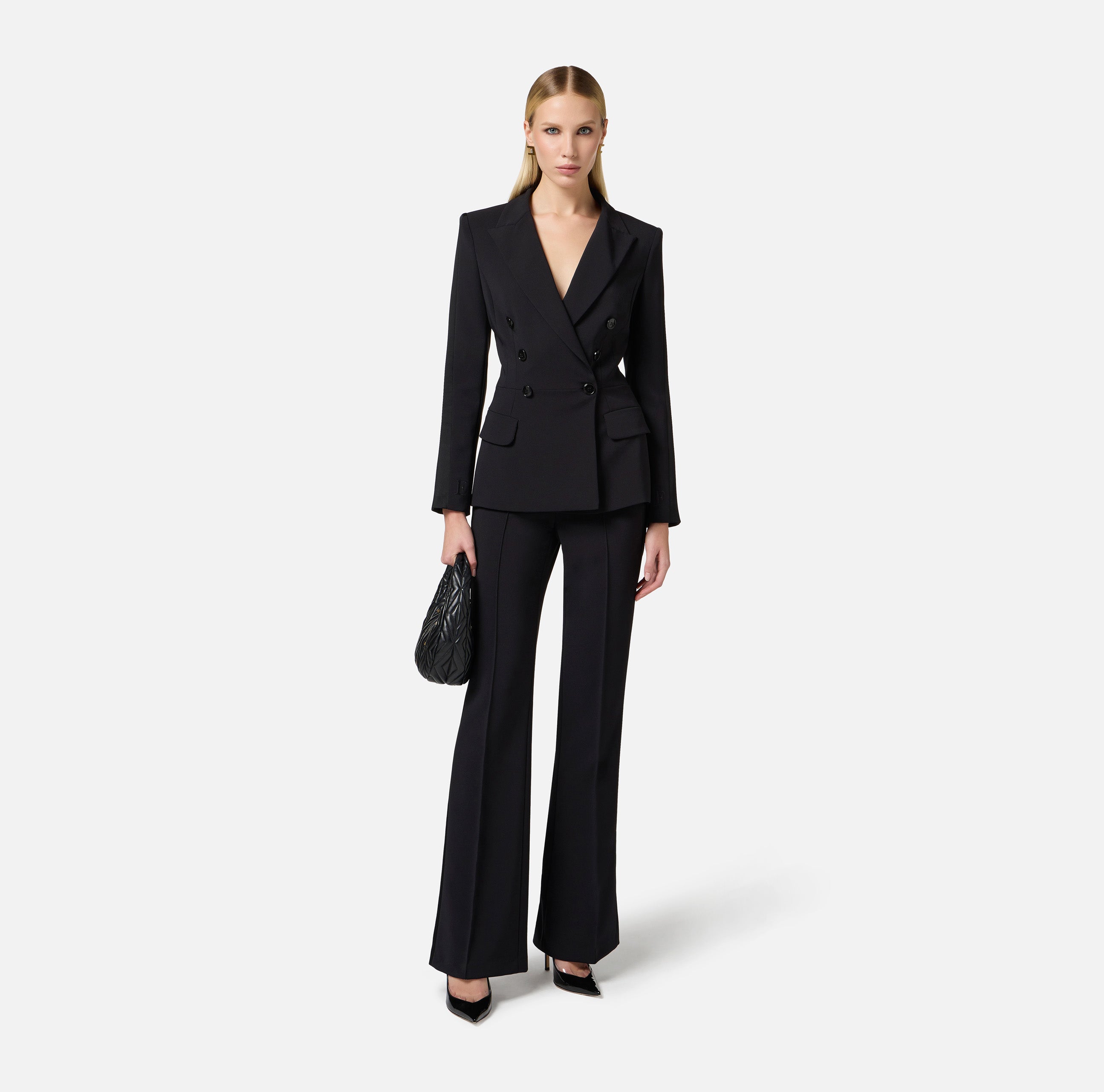 Tailleur doppiopetto in crêpe con bande in raso TP00251E2 110 ELISABETTA FRANCHI Nero 