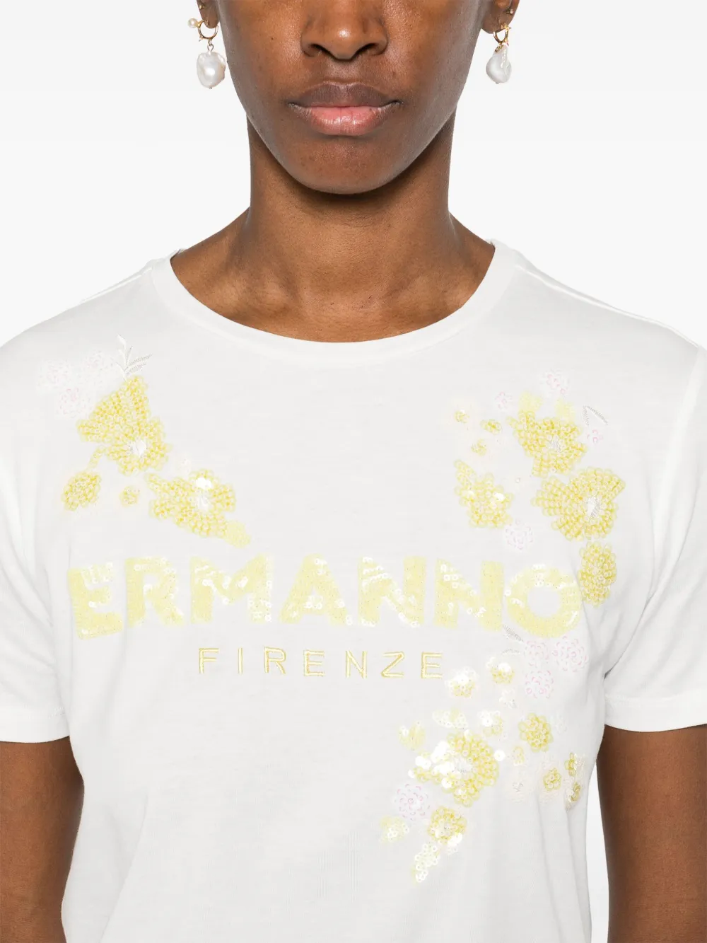 T-Shirt manica corta con applicazioni D46EL050REE8 MFA42 ERMANNO FIRENZE White 