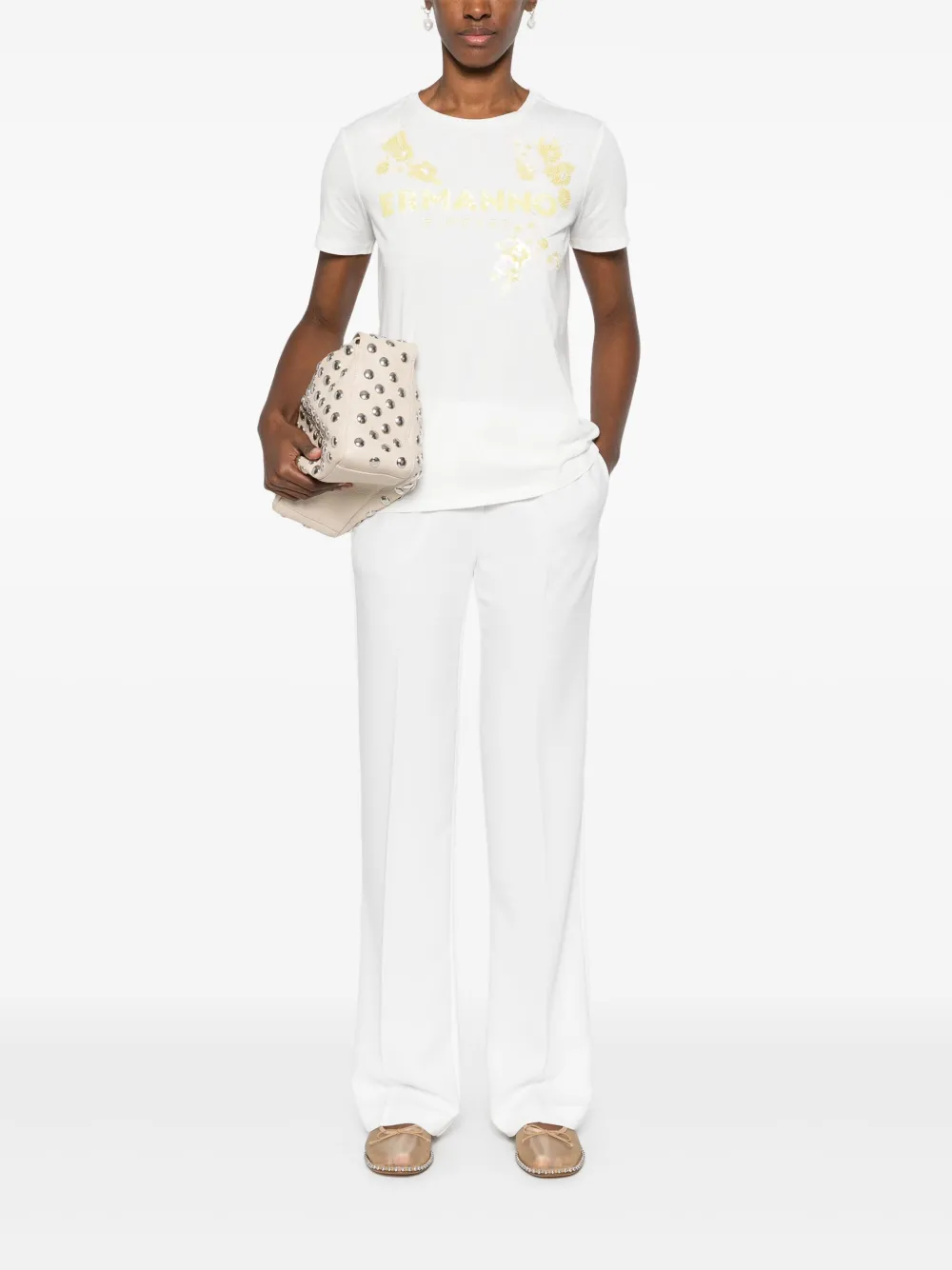 T-Shirt manica corta con applicazioni D46EL050REE8 MFA42 ERMANNO FIRENZE White 