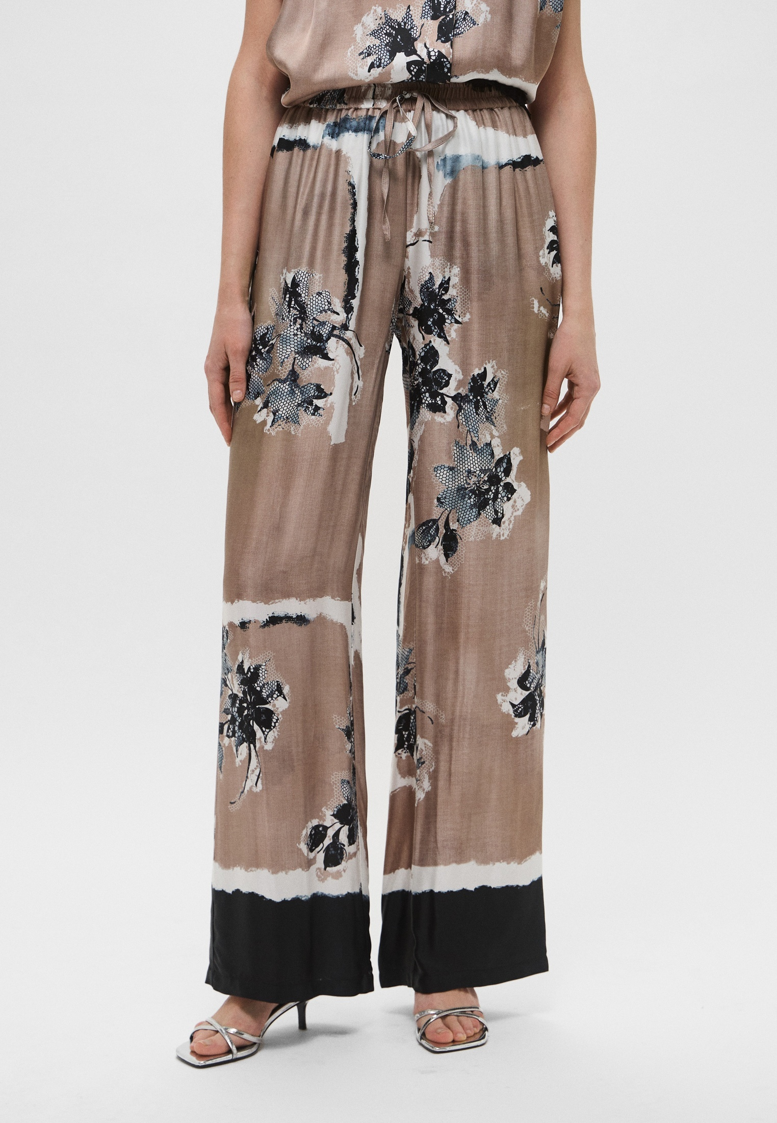 Pantalone in seta stampata D46EP087ED0 MFA37 ERMANNO FIRENZE Mou/off white/nerp 