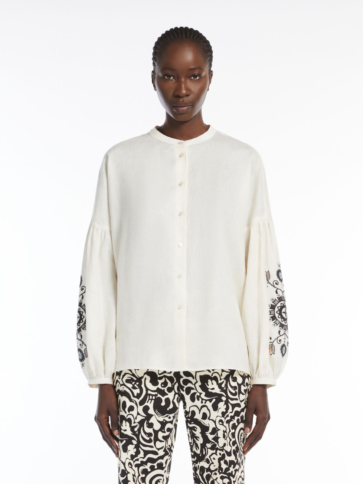 Camicia coreana in lino 2515111122 022 MAX MARA WEEKEND Ecrù 