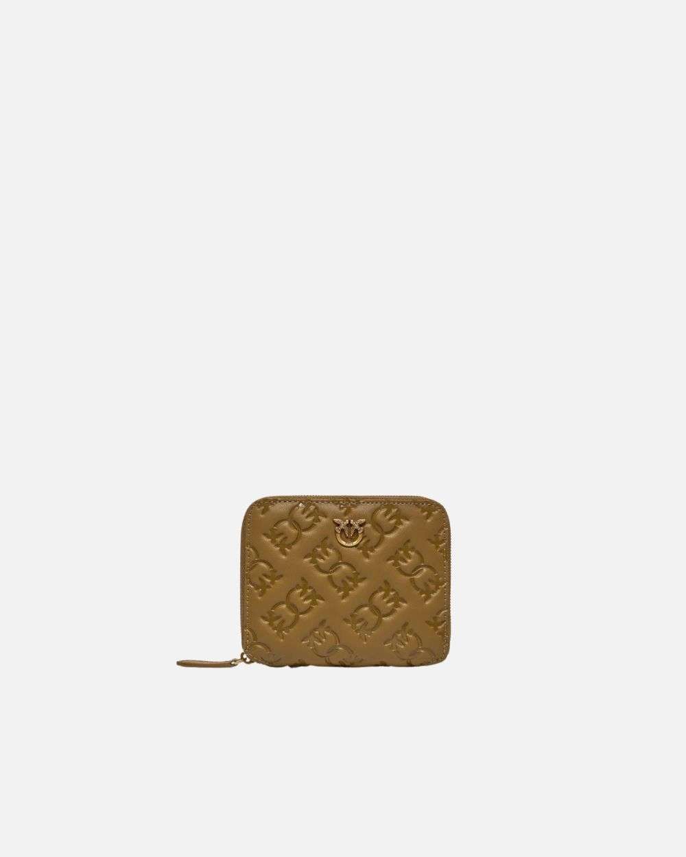 Portafoglio quadrato in pelle Monogram imprimè 100249A1YB C83Q PINKO Torrone-antique gold 