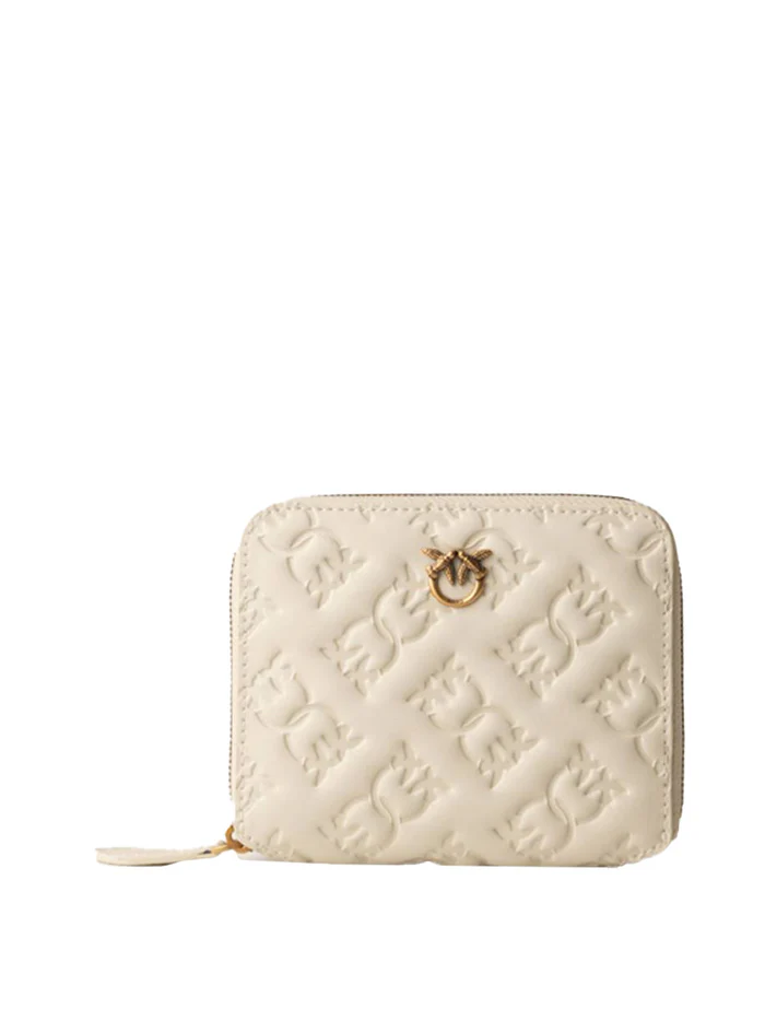 Portafoglio quadrato in pelle Monogram imprimè 100249A1YB Z14Q PINKO Bianco seta-antique gold 
