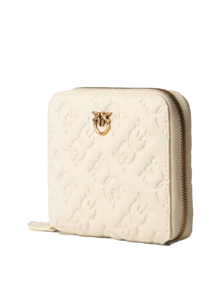 Portafoglio quadrato in pelle Monogram imprimè 100249A1YB Z14Q PINKO Bianco seta-antique gold 