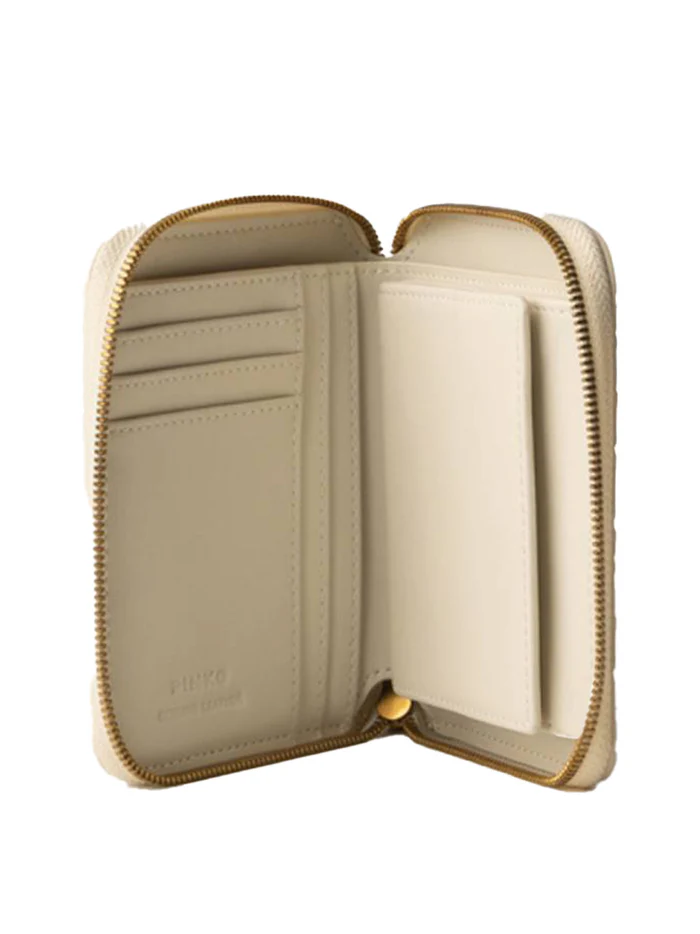 Portafoglio quadrato in pelle Monogram imprimè 100249A1YB Z14Q PINKO Bianco seta-antique gold 