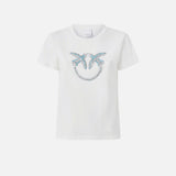 T-Shirt con ricamo logo 100535A2G7 Z05 PINKO Bianco-biancaneve 