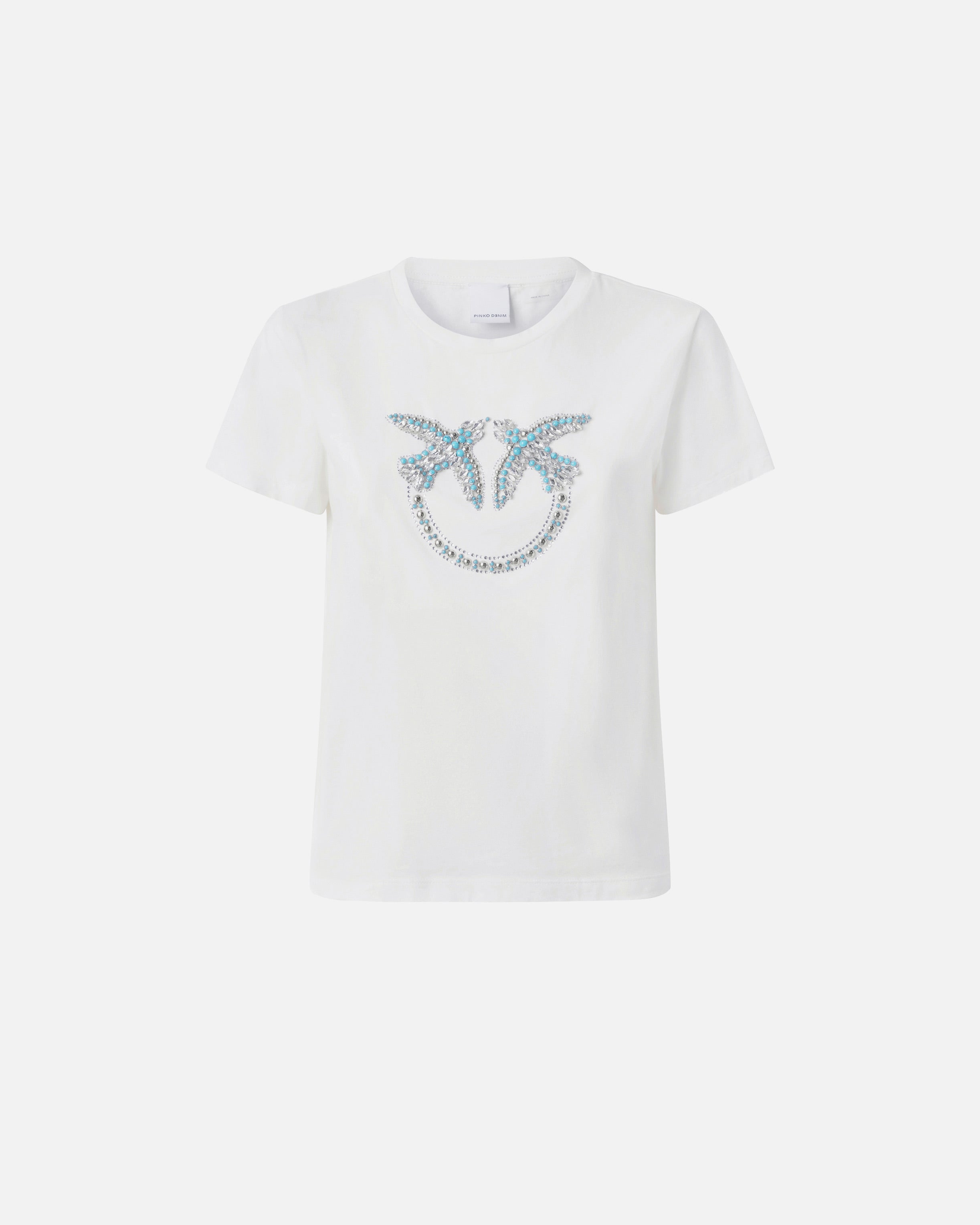 T-Shirt con ricamo logo 100535A2G7 Z05 PINKO Bianco-biancaneve 