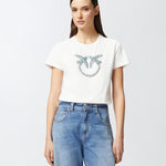 T-Shirt con ricamo logo 100535A2G7 Z05 PINKO Bianco-biancaneve 