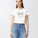 T-Shirt con ricamo logo 100535A2G7 Z05 PINKO Bianco-biancaneve 