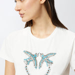 T-Shirt con ricamo logo 100535A2G7 Z05 PINKO Bianco-biancaneve 