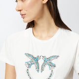 T-Shirt con ricamo logo 100535A2G7 Z05 PINKO Bianco-biancaneve 