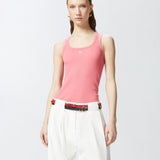 Top canottiera a costine con logo uccellini 100807A2C1 N55 PINKO Coral assolato 