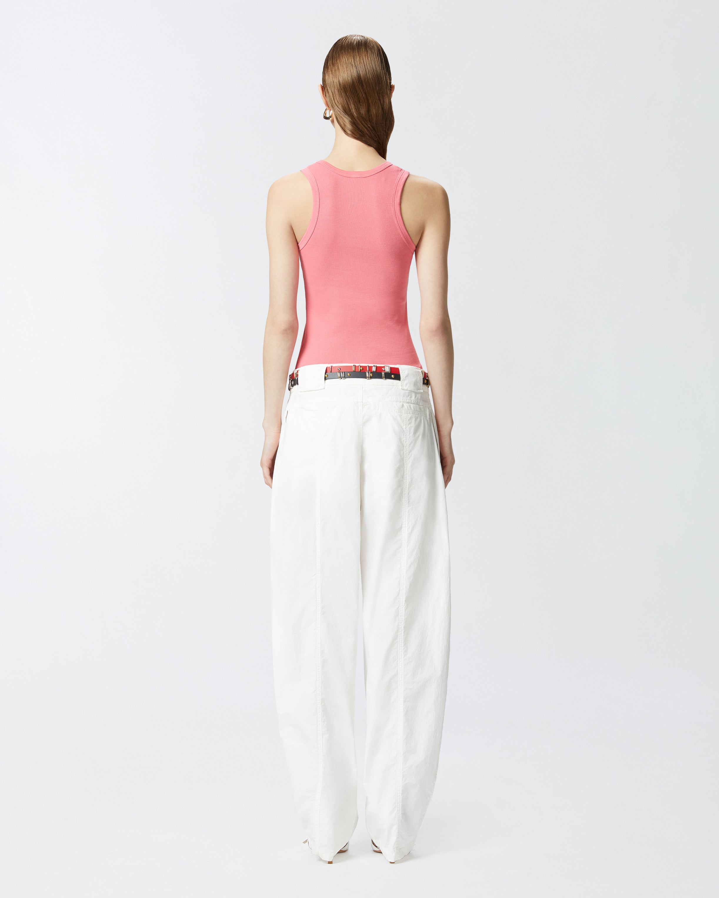 Top canottiera a costine con logo uccellini 100807A2C1 N55 PINKO Coral assolato 