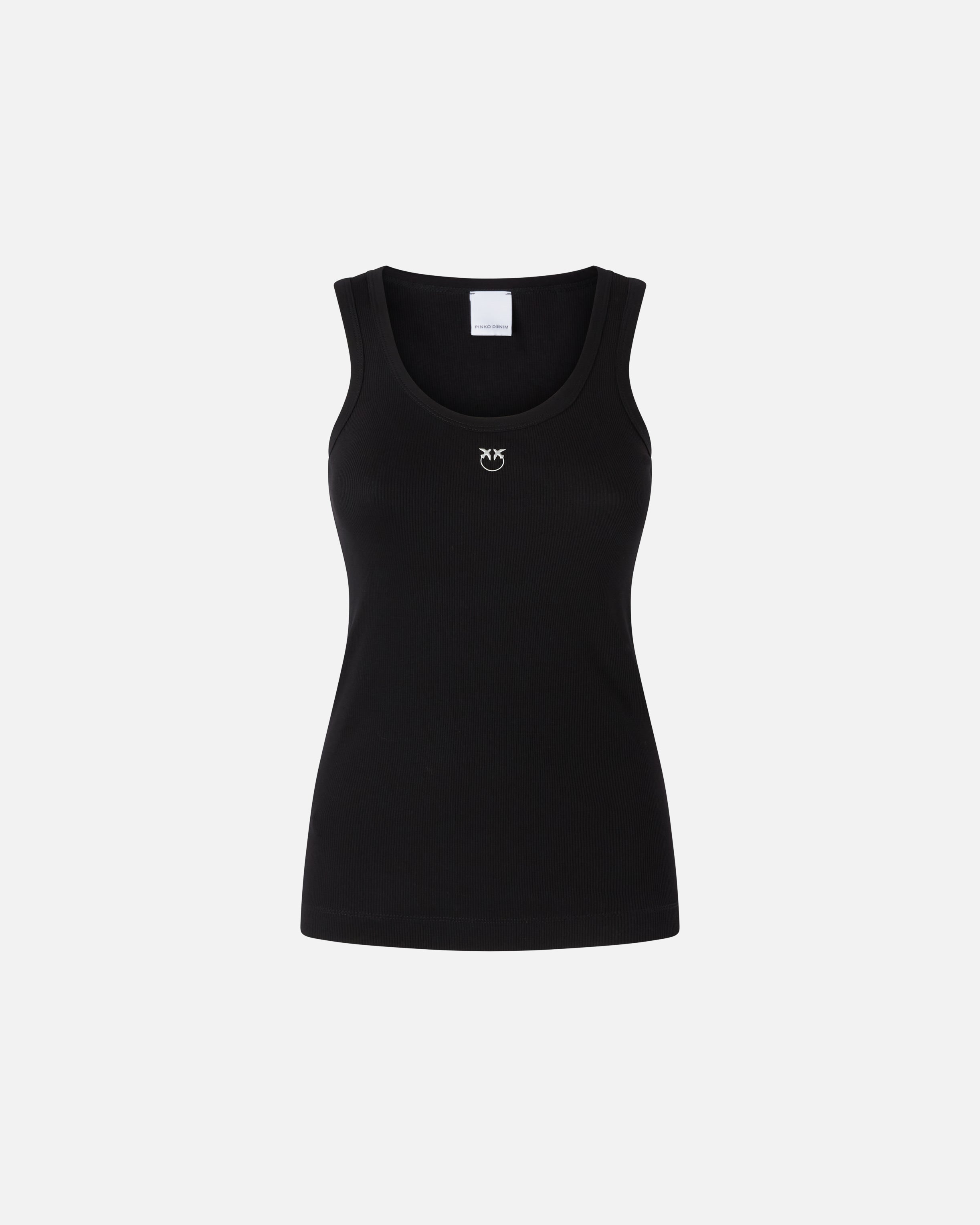 Top canottiera a costine con logo uccellini 100807A2C1 Z99 PINKO Nero limousine 