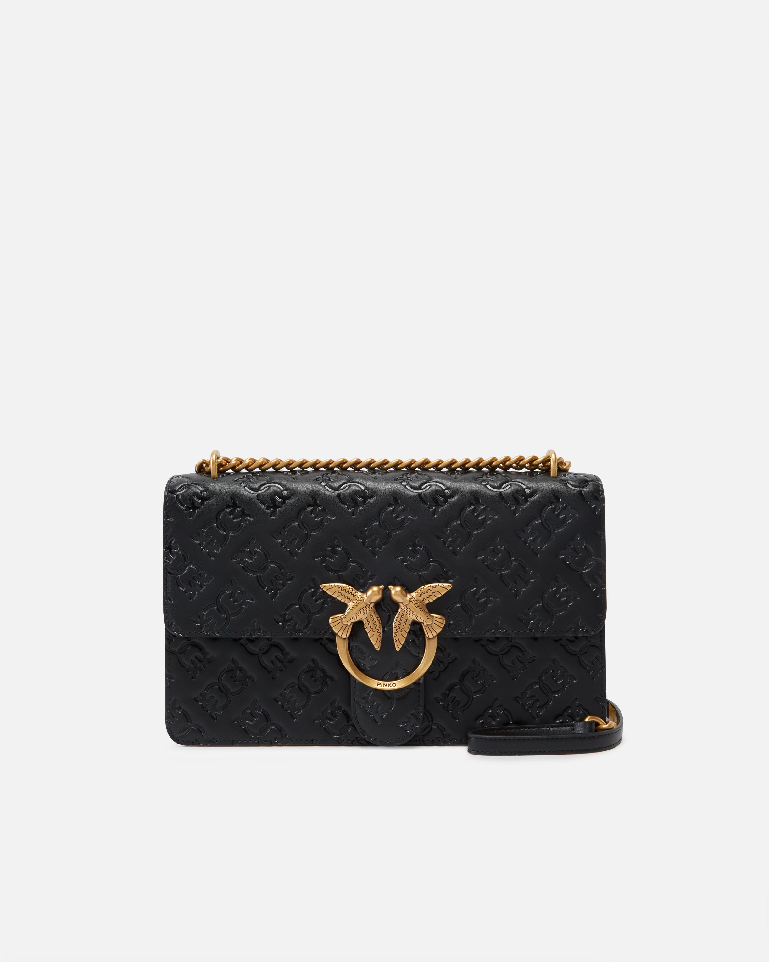 Borsa Love Bag a tracolla in pelle con logo 100941A1YB Z99Q PINKO Nero-antique gold 