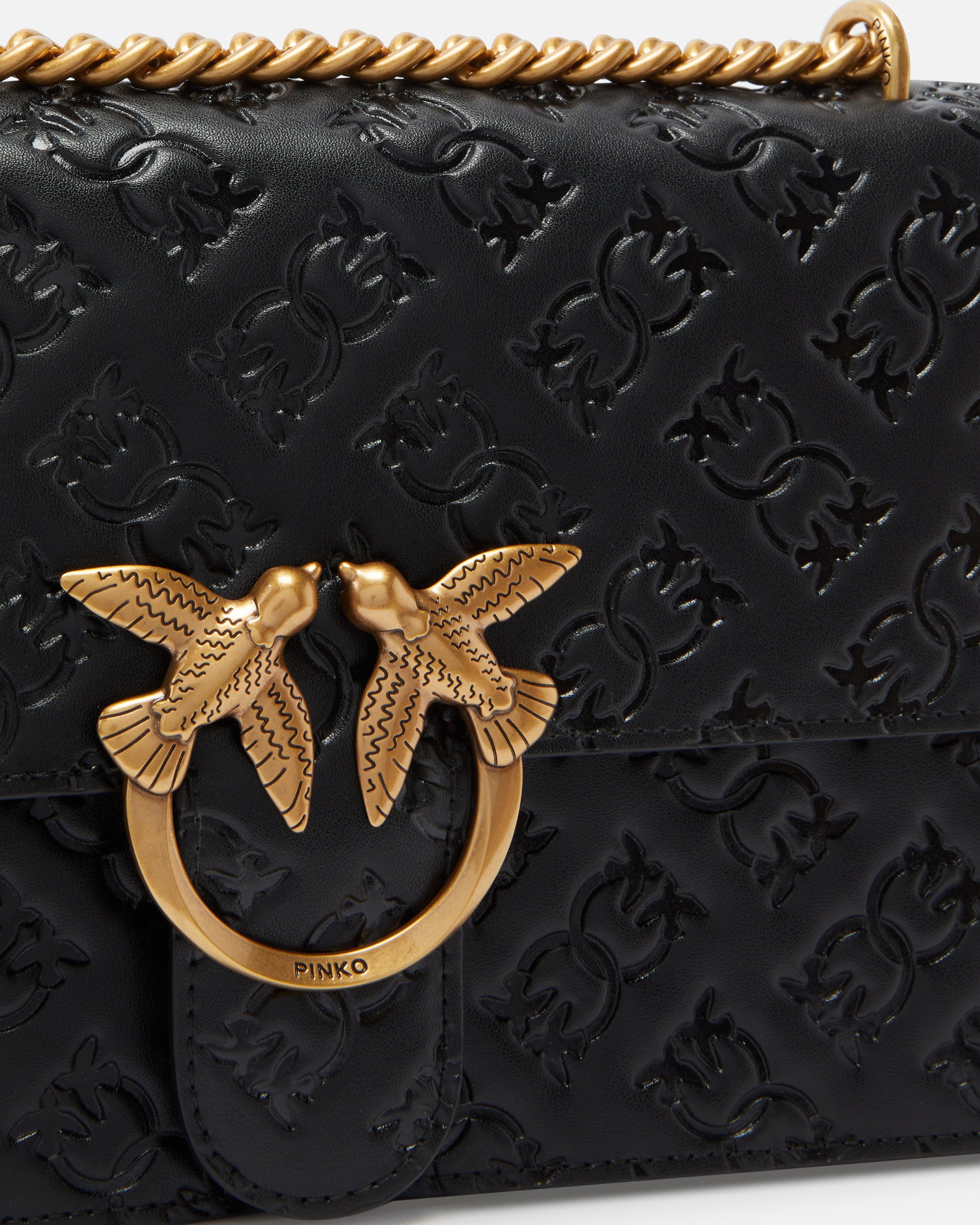 Borsa Love Bag a tracolla in pelle con logo 100941A1YB Z99Q PINKO Nero-antique gold 