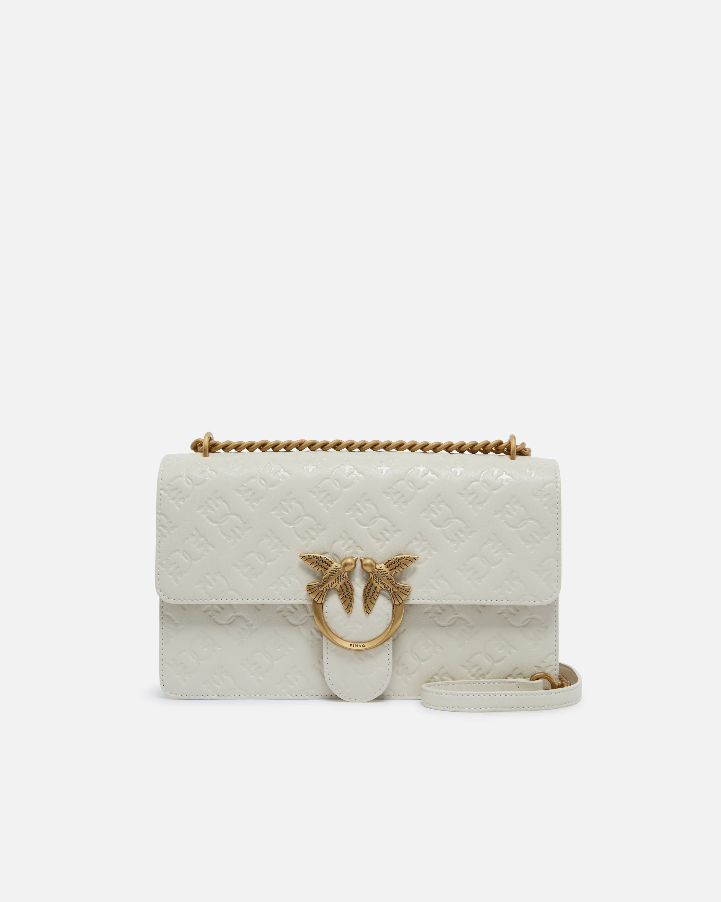 Borsa Love Bag a tracolla in pelle con logo 100941A1YB Z14Q PINKO Bianco seta-antique gold 