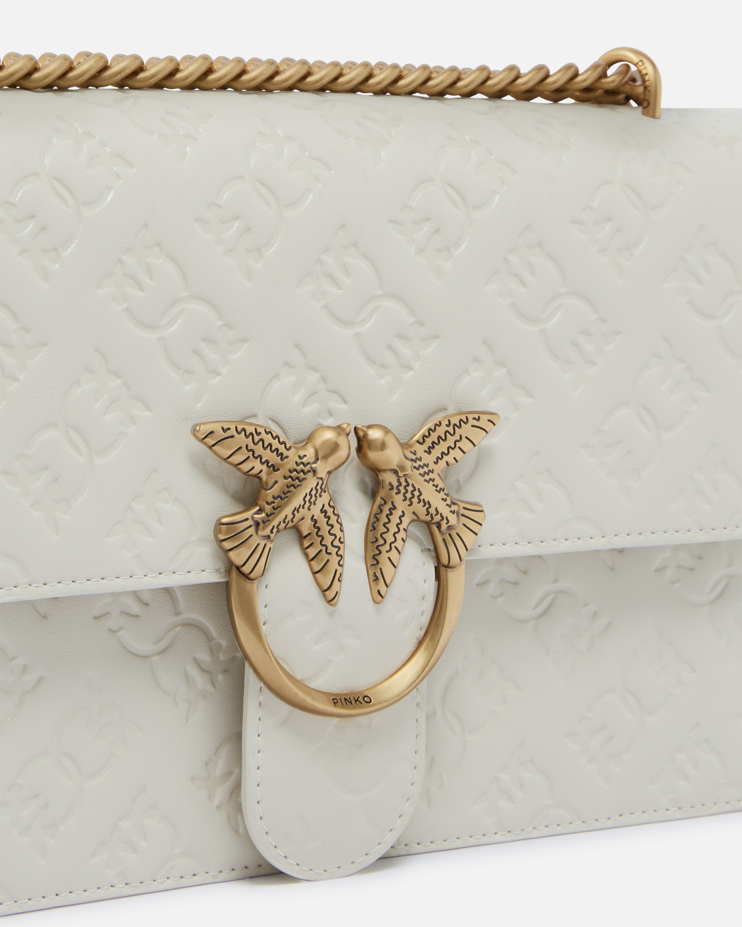 Borsa Love Bag a tracolla in pelle con logo 100941A1YB Z14Q PINKO Bianco seta-antique gold 