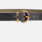 Cintura sottile reversibile in pelle 104592A2BY ZS1Q PINKO Nero/verde/ant.gold 