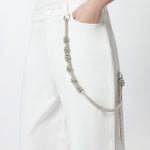 Pantaloni larghi loose fit con catena gioiello 104601A2DO Z04 PINKO Bianco 