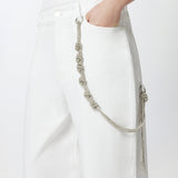 Pantaloni larghi loose fit con catena gioiello 104601A2DO Z04 PINKO Bianco 