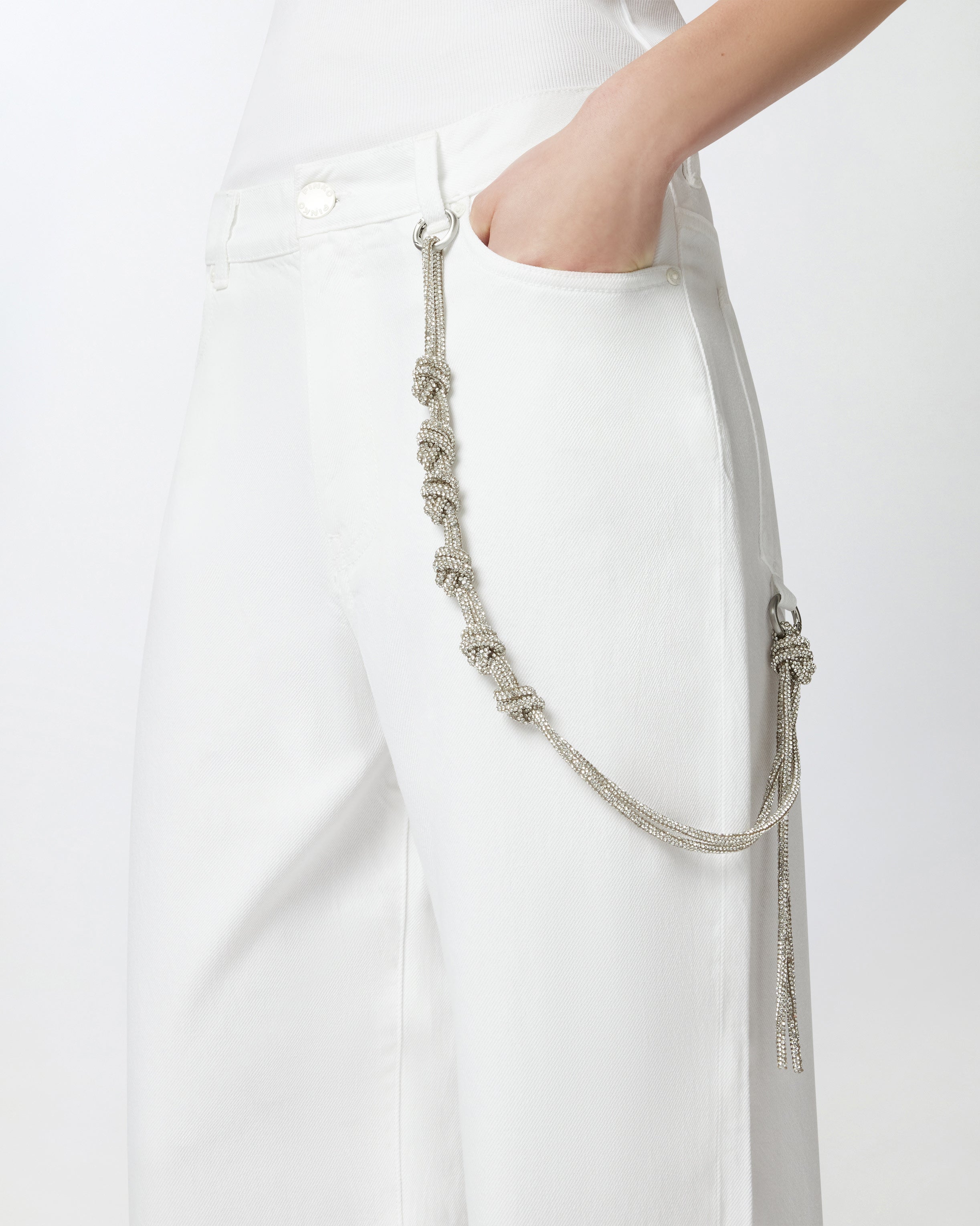 Pantaloni larghi loose fit con catena gioiello 104601A2DO Z04 PINKO Bianco 