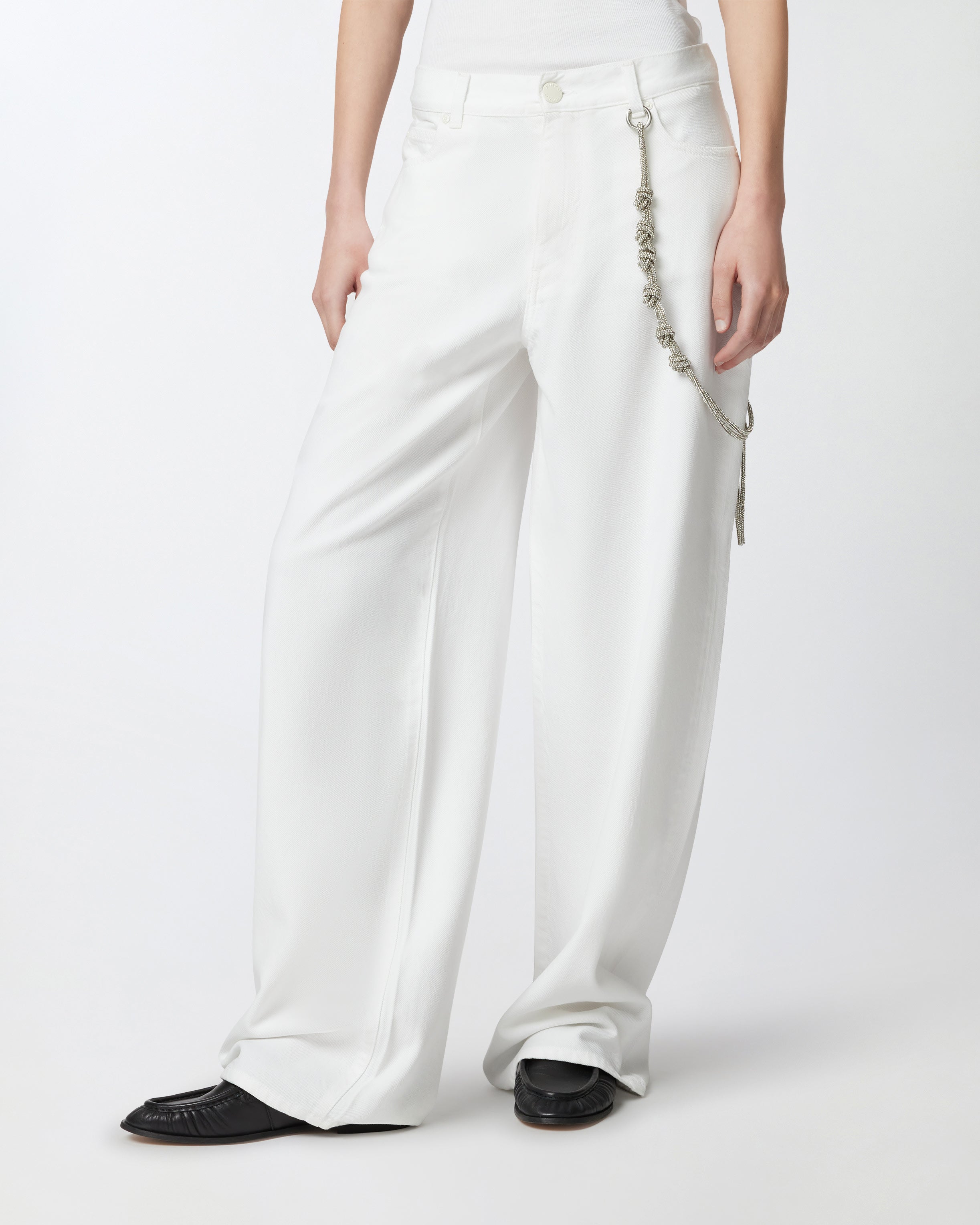 Pantaloni larghi loose fit con catena gioiello 104601A2DO Z04 PINKO Bianco 