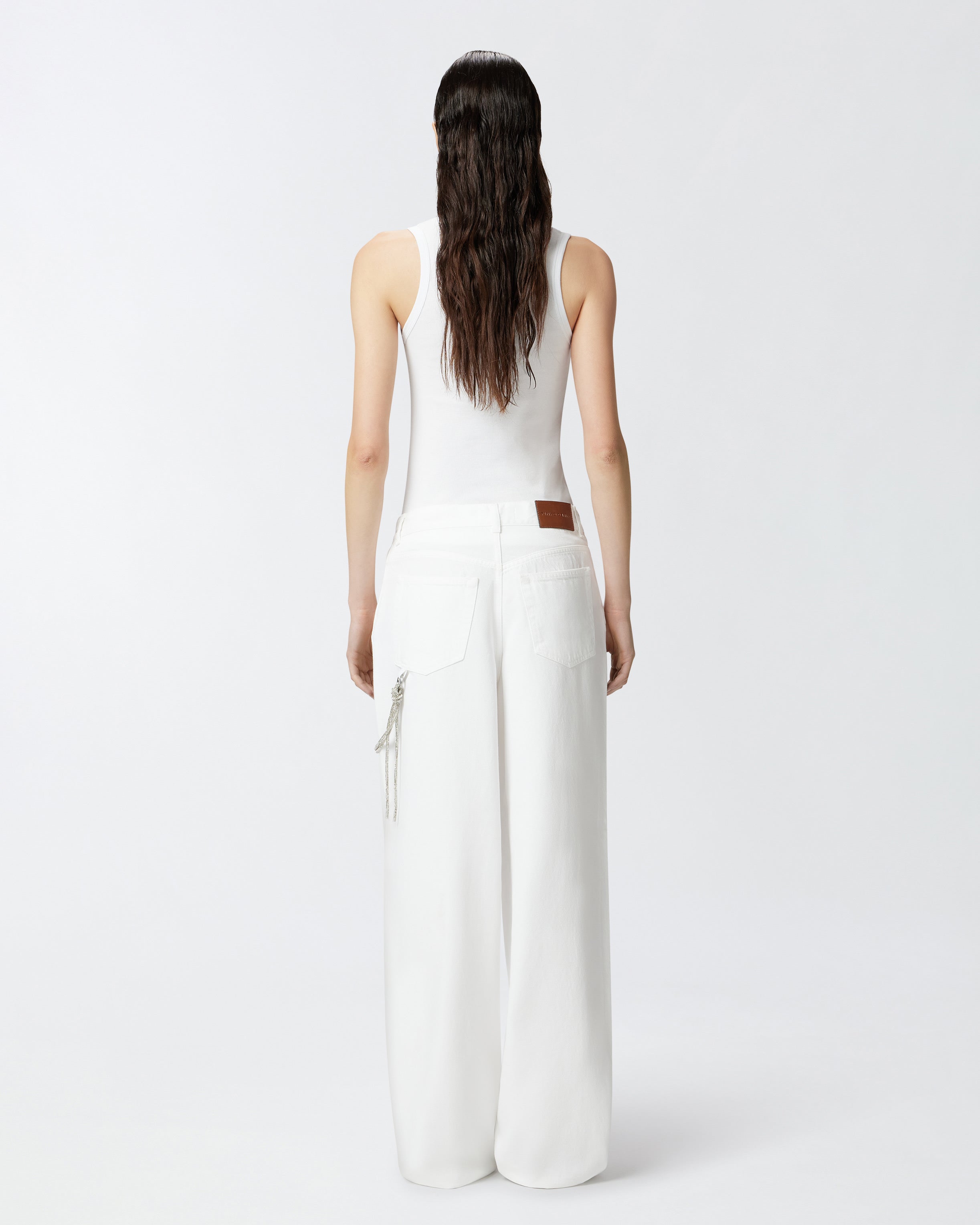 Pantaloni larghi loose fit con catena gioiello 104601A2DO Z04 PINKO Bianco 