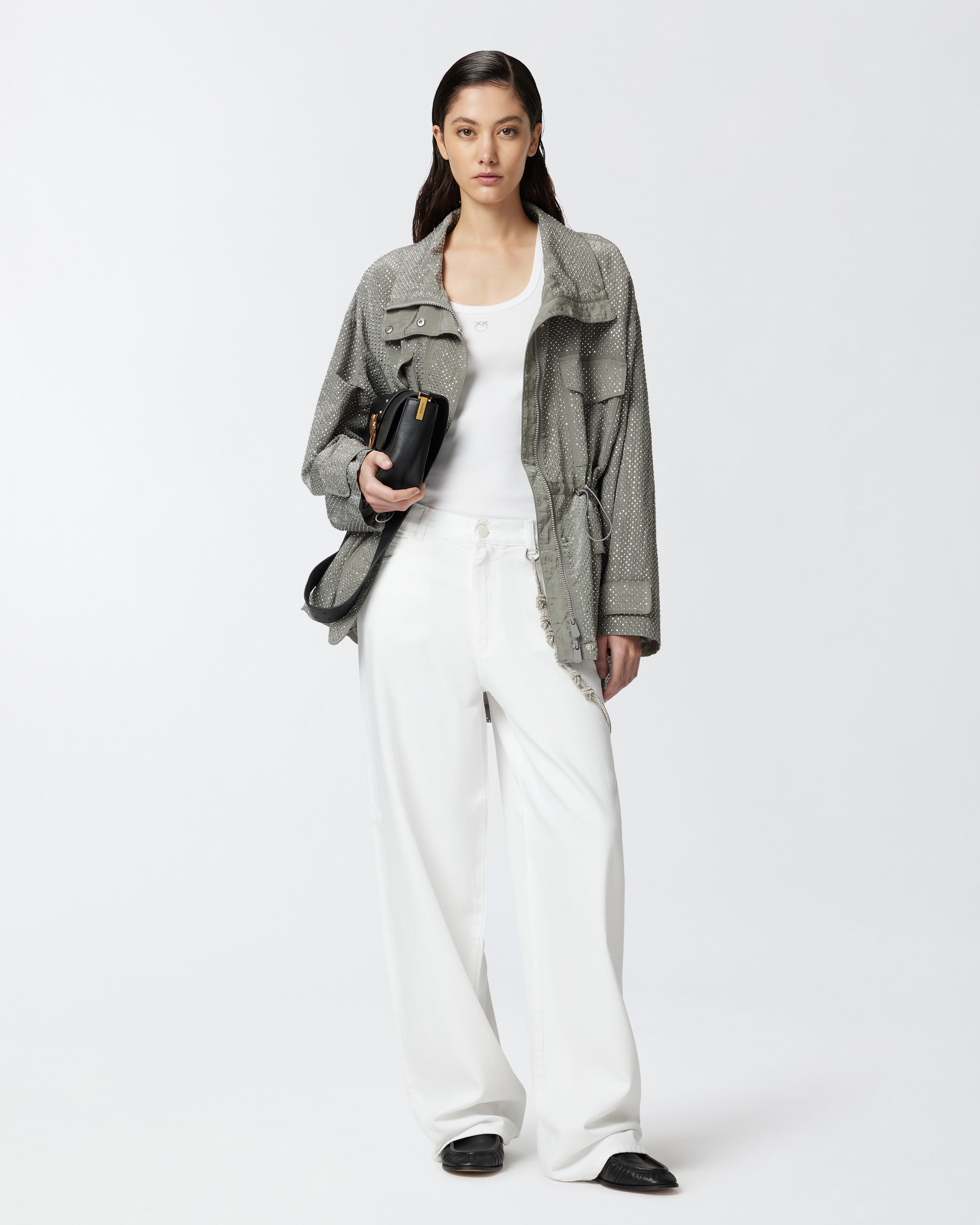 Pantaloni larghi loose fit con catena gioiello 104601A2DO Z04 PINKO Bianco 
