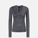 Maglia serafino metallizzata a costine 104651A2CQ EI2 PINKO Blue argento 