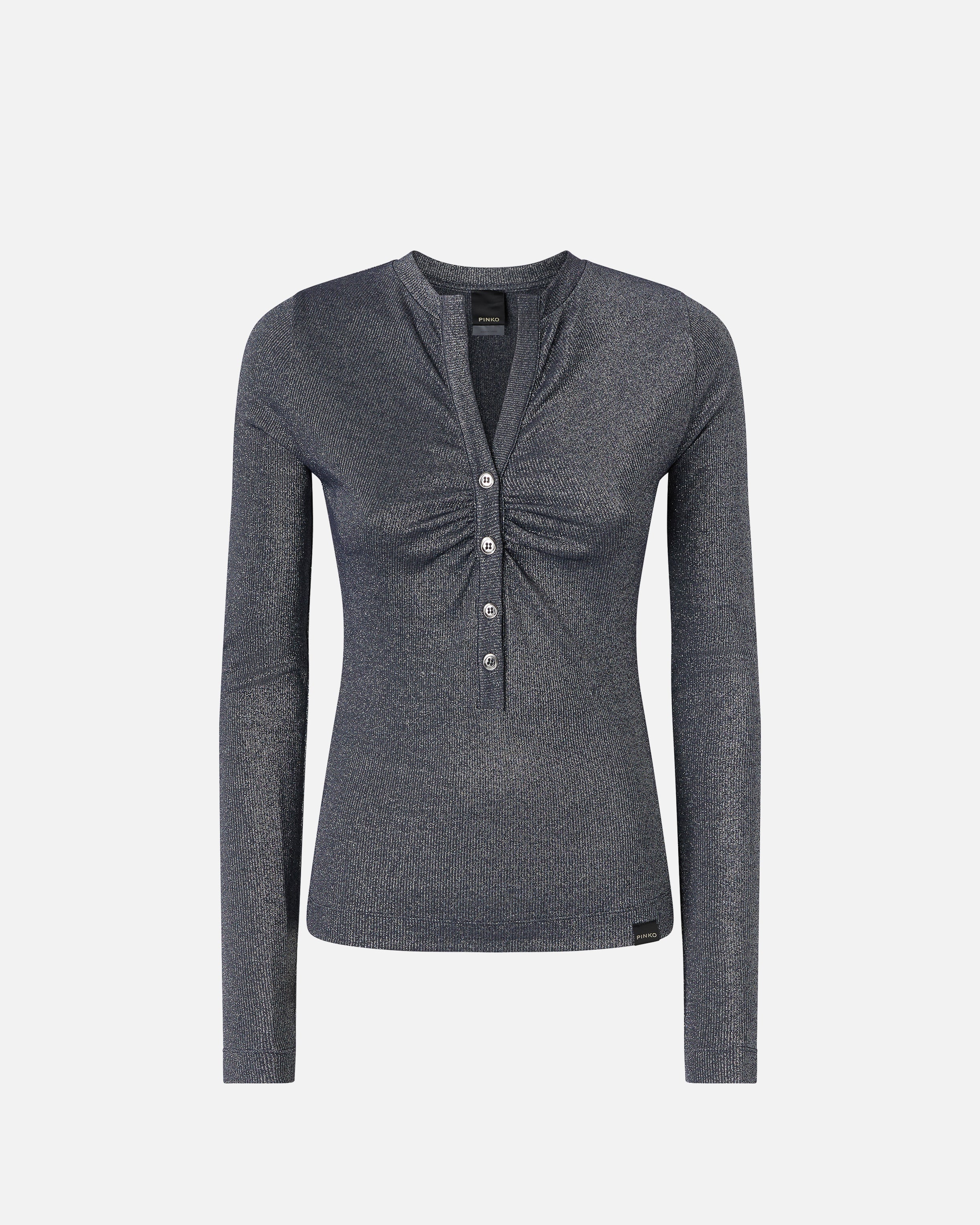 Maglia serafino metallizzata a costine 104651A2CQ EI2 PINKO Blue argento 