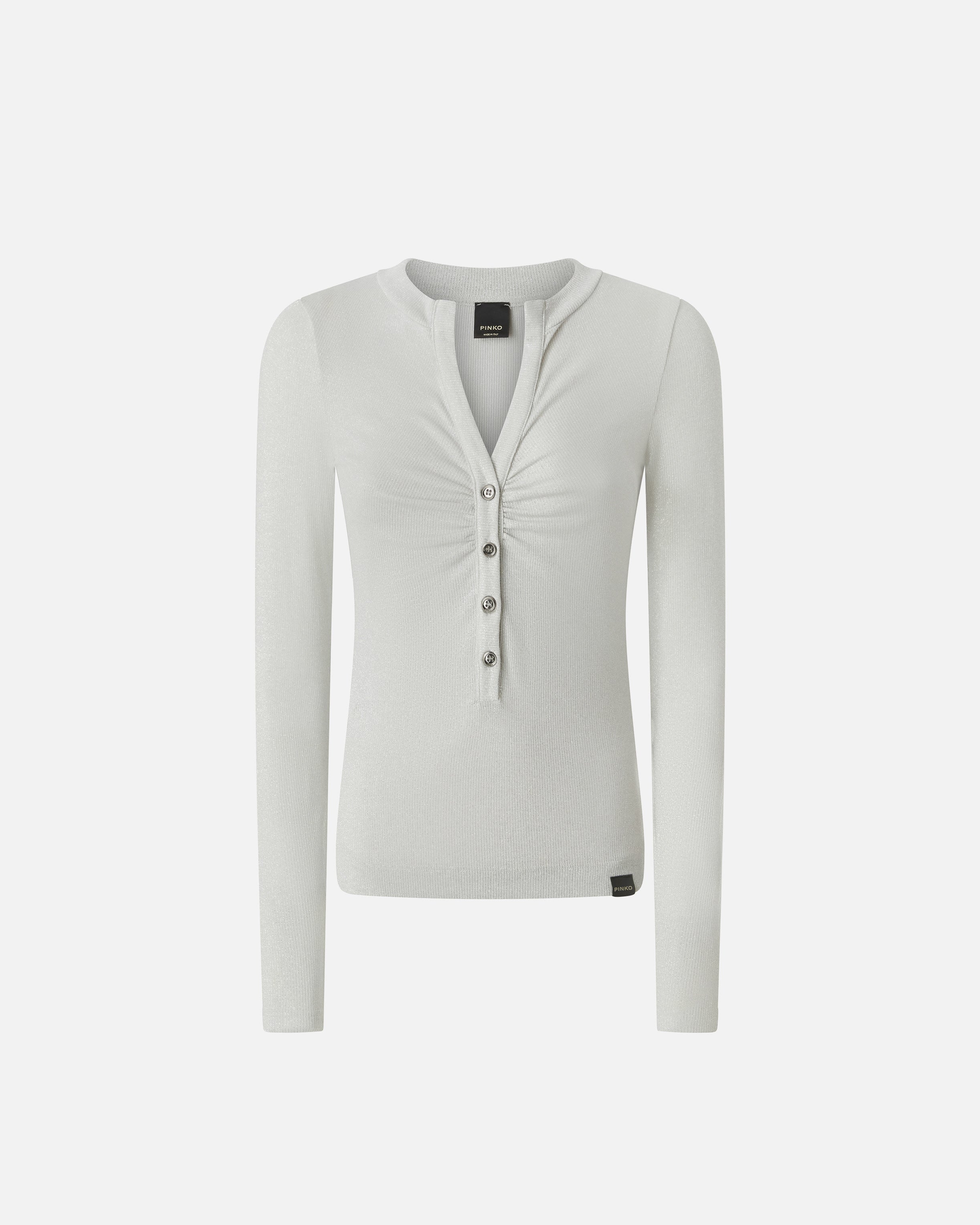Maglia serafino metallizzata a costine 104651A2CQ I17 PINKO Argento-metallizzato 