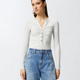 Maglia serafino metallizzata a costine 104651A2CQ I17 PINKO Argento-metallizzato 
