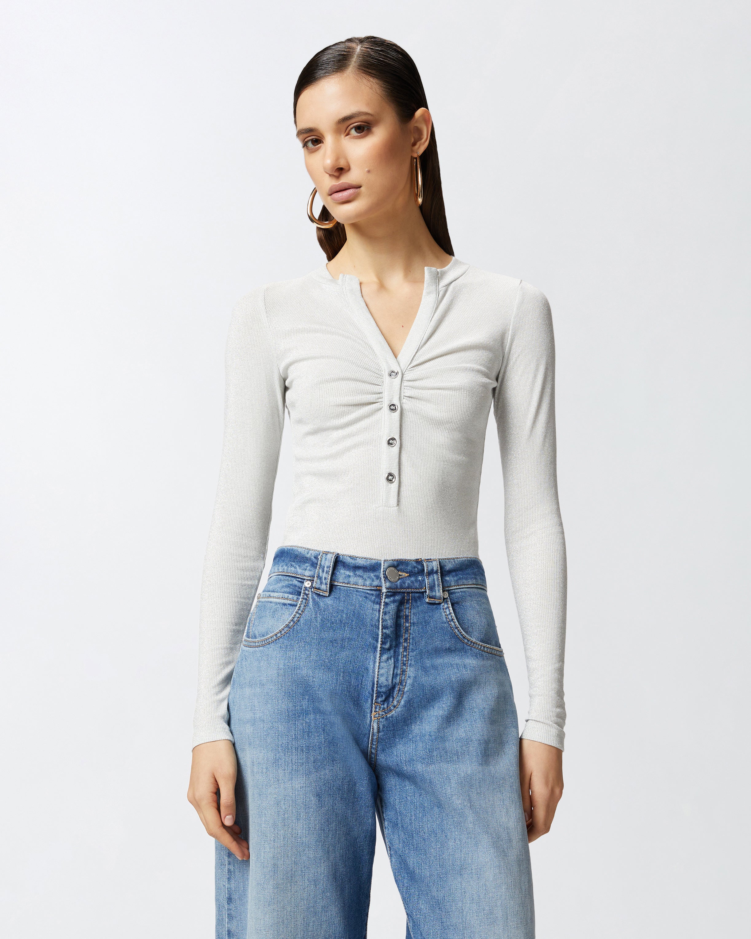 Maglia serafino metallizzata a costine 104651A2CQ I17 PINKO Argento-metallizzato 