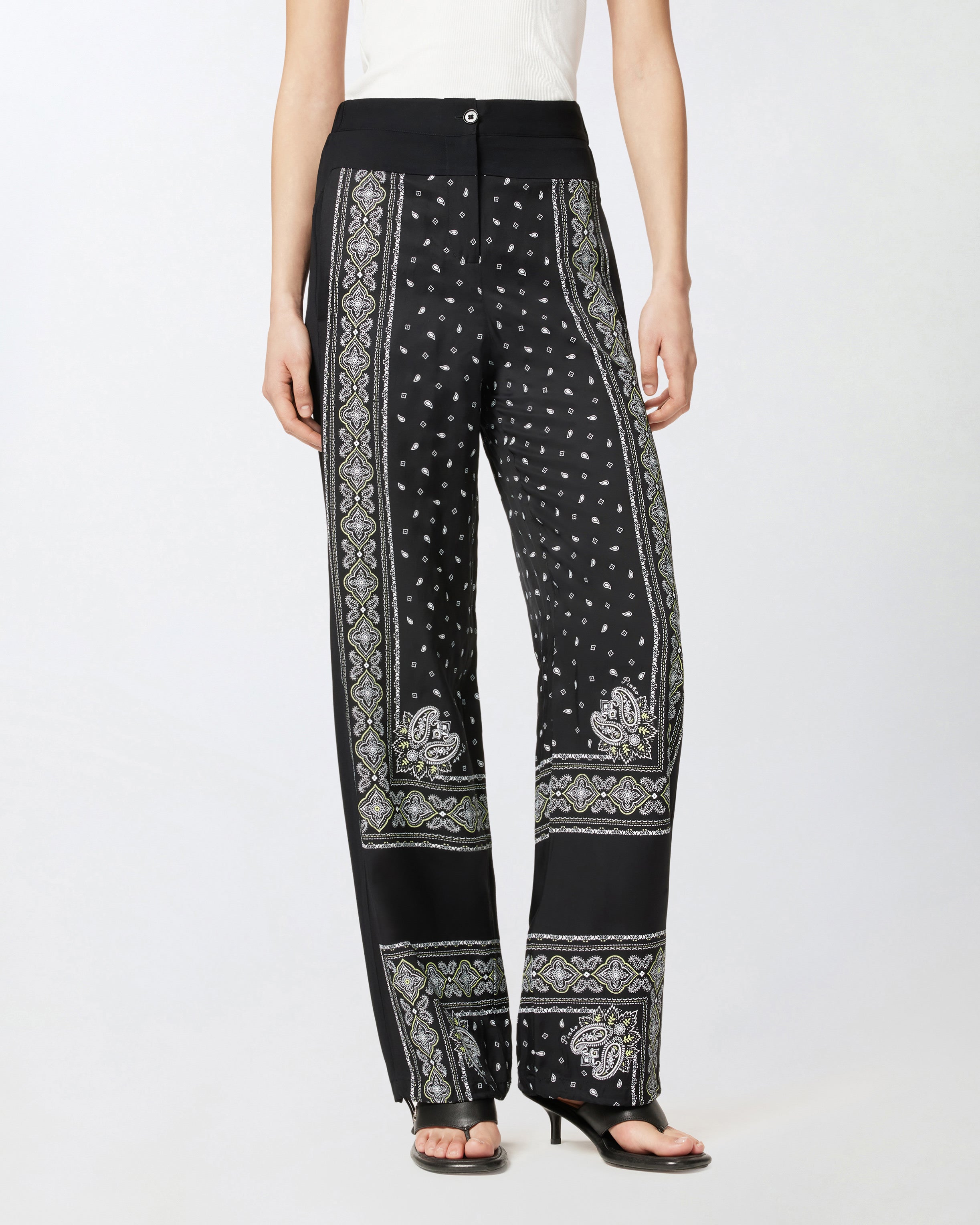 Pantaloni ampi leggeri stampa bandana 104663A2CK Z1T PINKO Nero/lime 