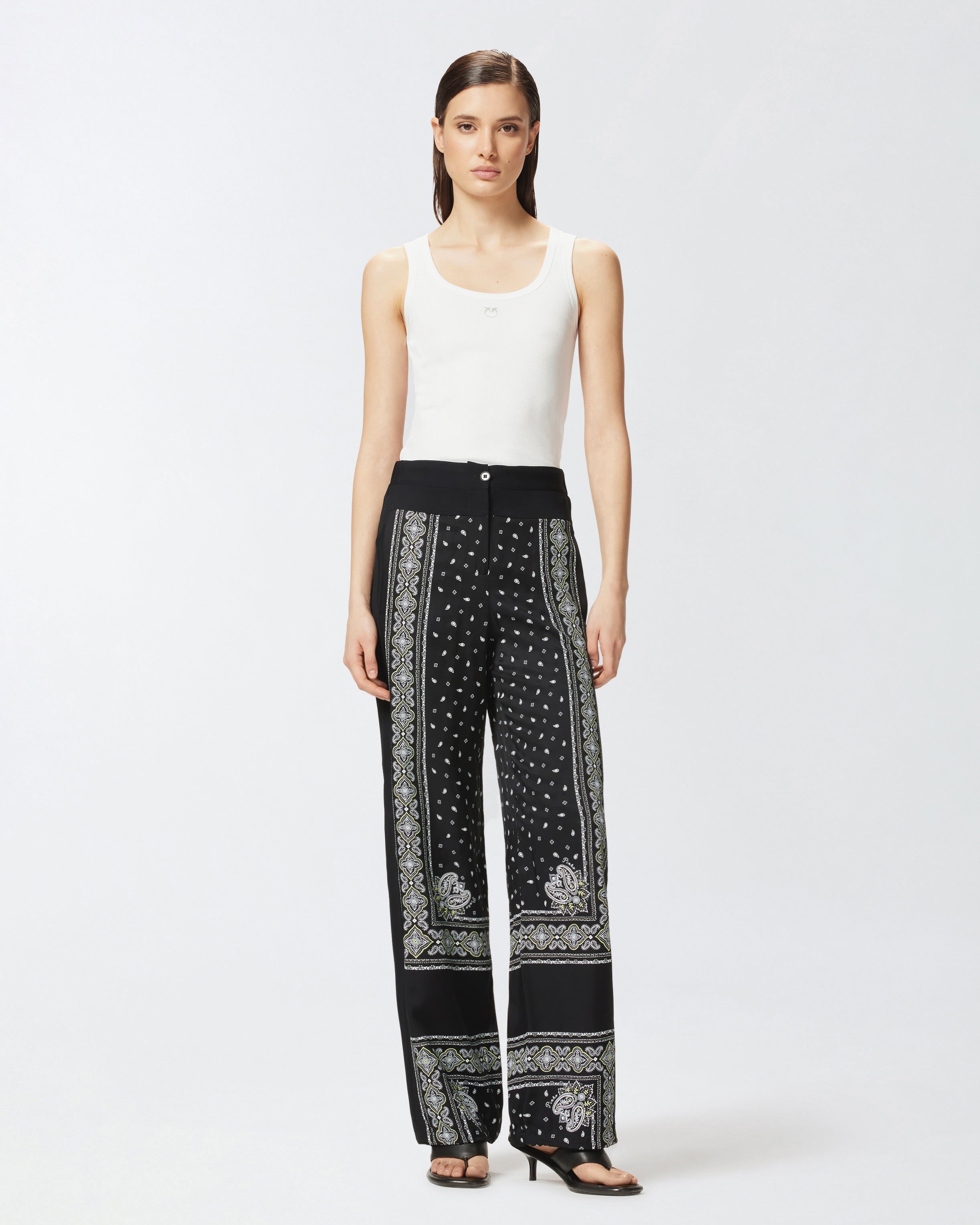 Pantaloni ampi leggeri stampa bandana 104663A2CK Z1T PINKO Nero/lime 