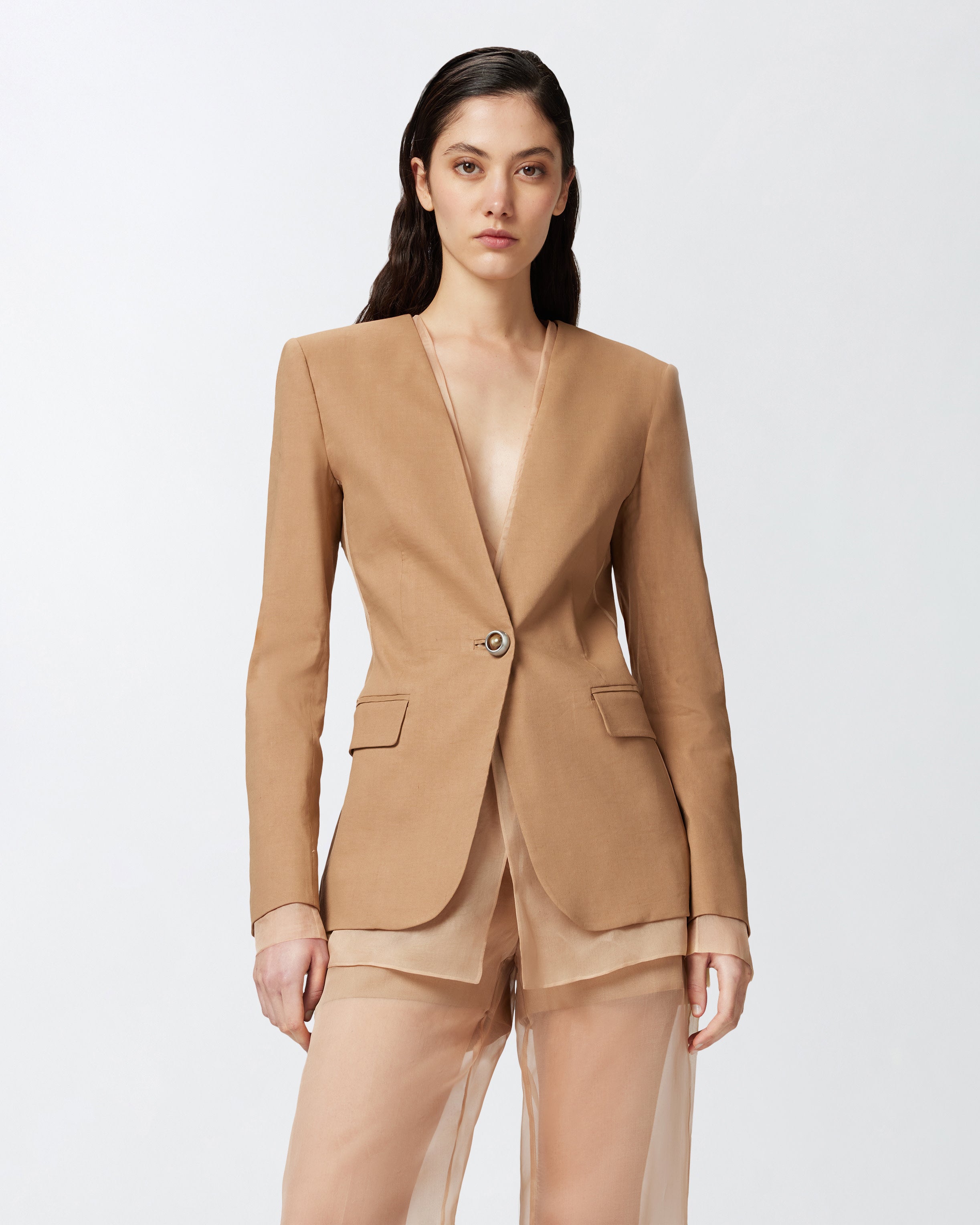 Giacca con rifiniture in tulle 104674A2EE L31 PINKO Marrone-tordo 