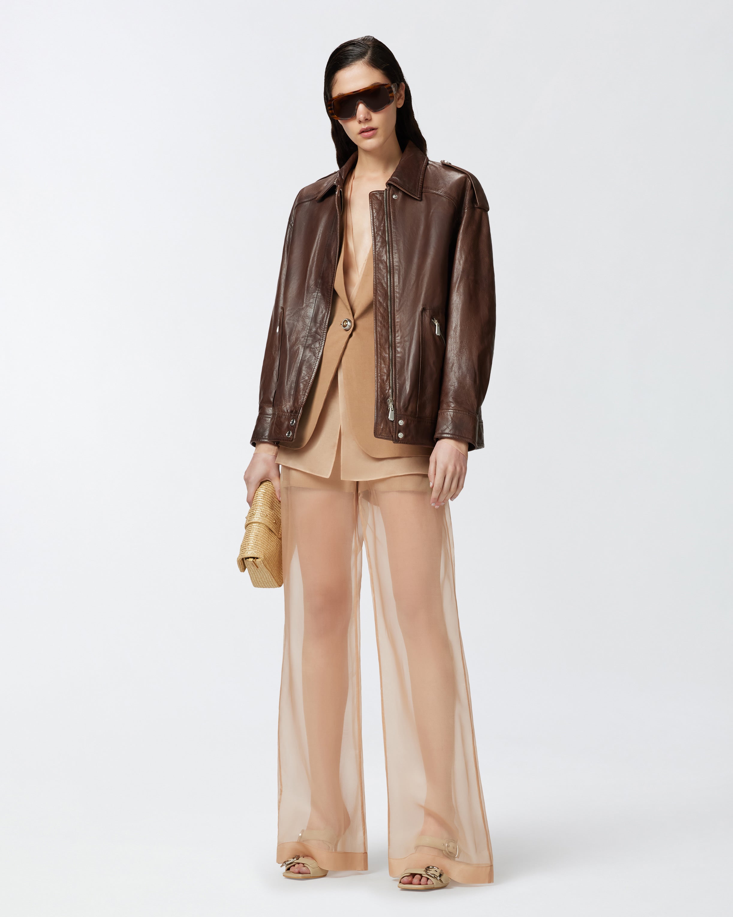 Giacca con rifiniture in tulle 104674A2EE L31 PINKO Marrone-tordo 