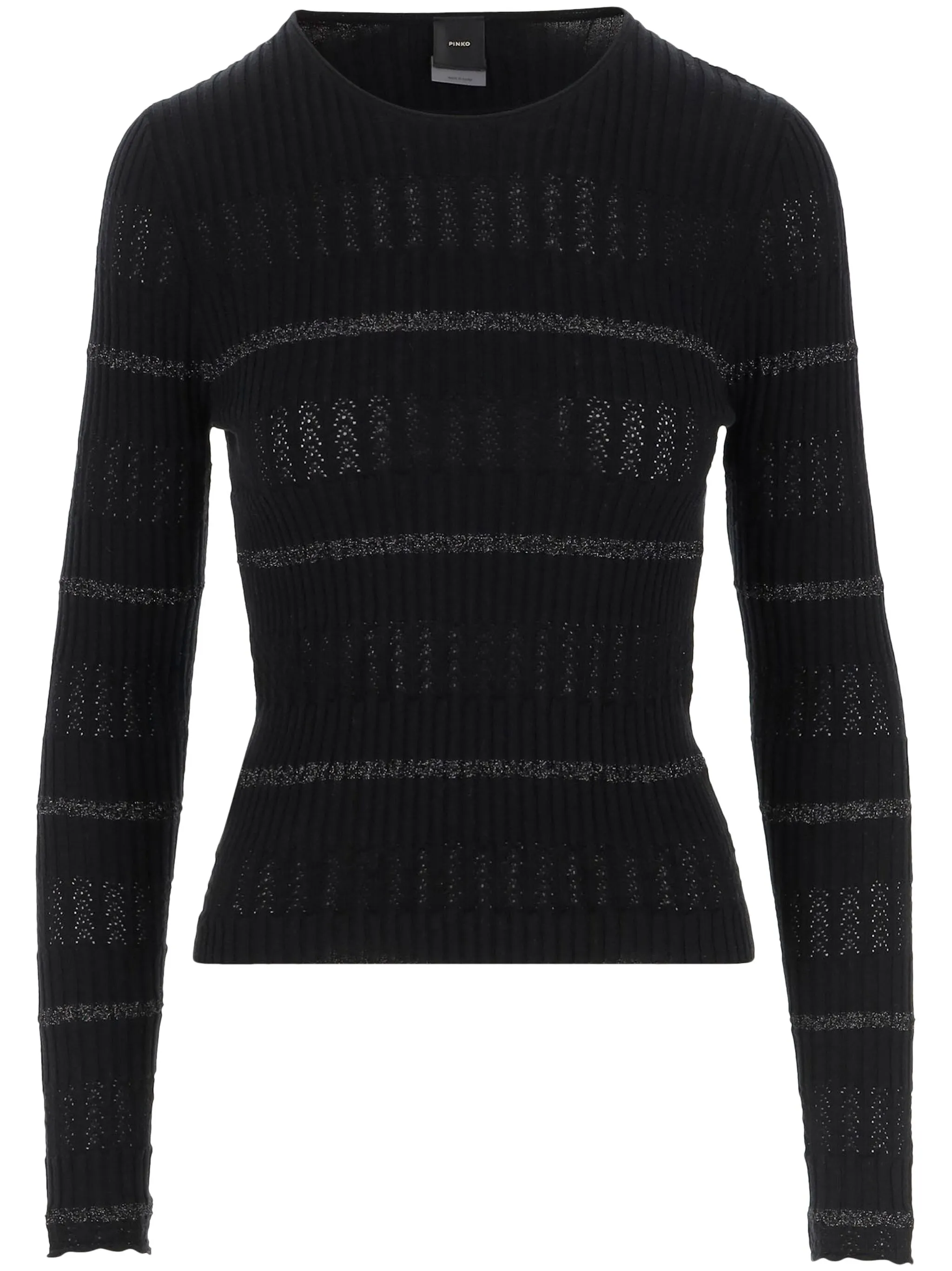 Maglia a costine con righe metallizzate 104735A2FC Z99 PINKO Nero limousine 