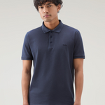 Polo Mackinack tinta in capo in piqué di cotone elasticizzato CFWOPO0065MRUT1483 3989 WOOLRICH Melton blue 
