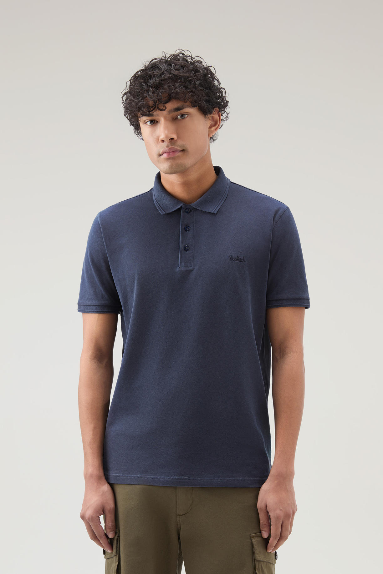 Polo Mackinack tinta in capo in piqué di cotone elasticizzato CFWOPO0065MRUT1483 3989 WOOLRICH Melton blue 