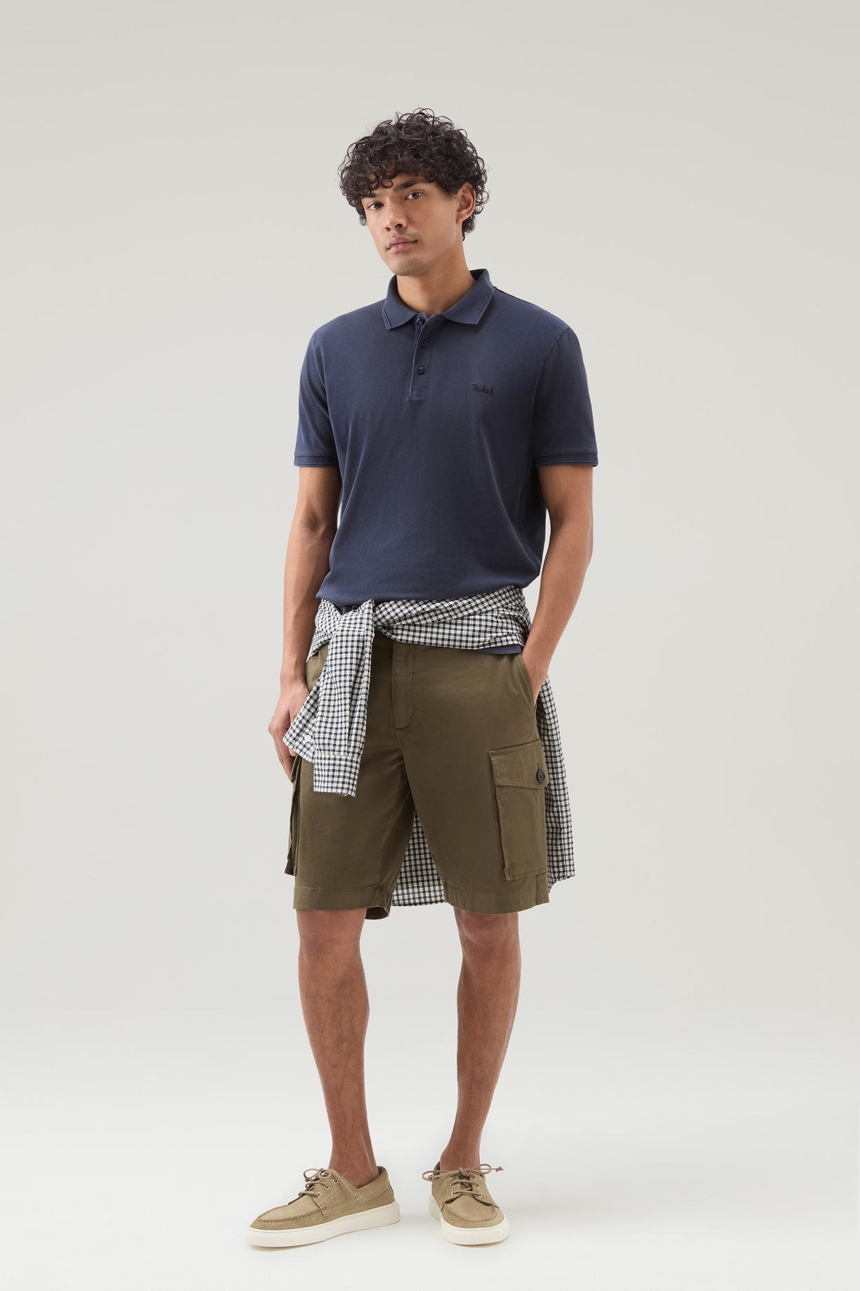 Polo Mackinack tinta in capo in piqué di cotone elasticizzato CFWOPO0065MRUT1483 3989 WOOLRICH Melton blue 