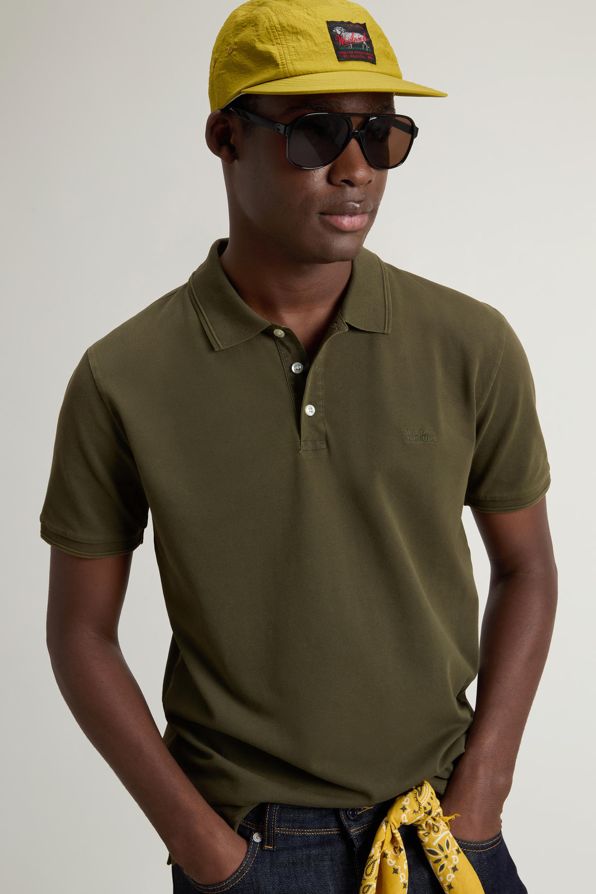 Polo Mackinack tinta in capo in piqué di cotone elasticizzato CFWOPO0065MRUT1483 6006 WOOLRICH Greenstone 