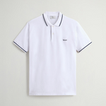 Polo Monterey in piquet di cotone elasticizzato con bordi a righe CFWOPO0066MRUT2556 8041 WOOLRICH Bright white 